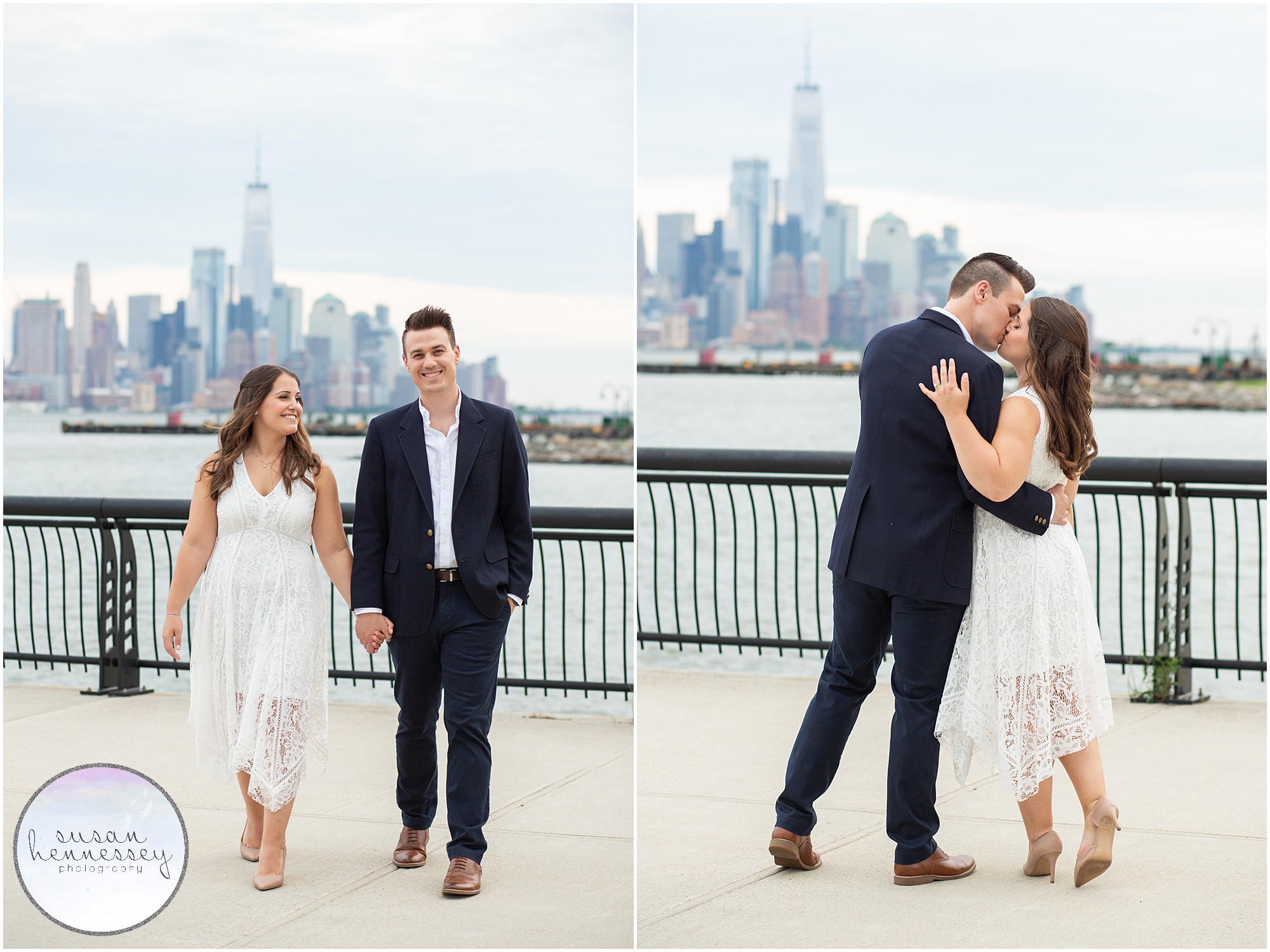Summer engagement session overlooking NYC skyline.