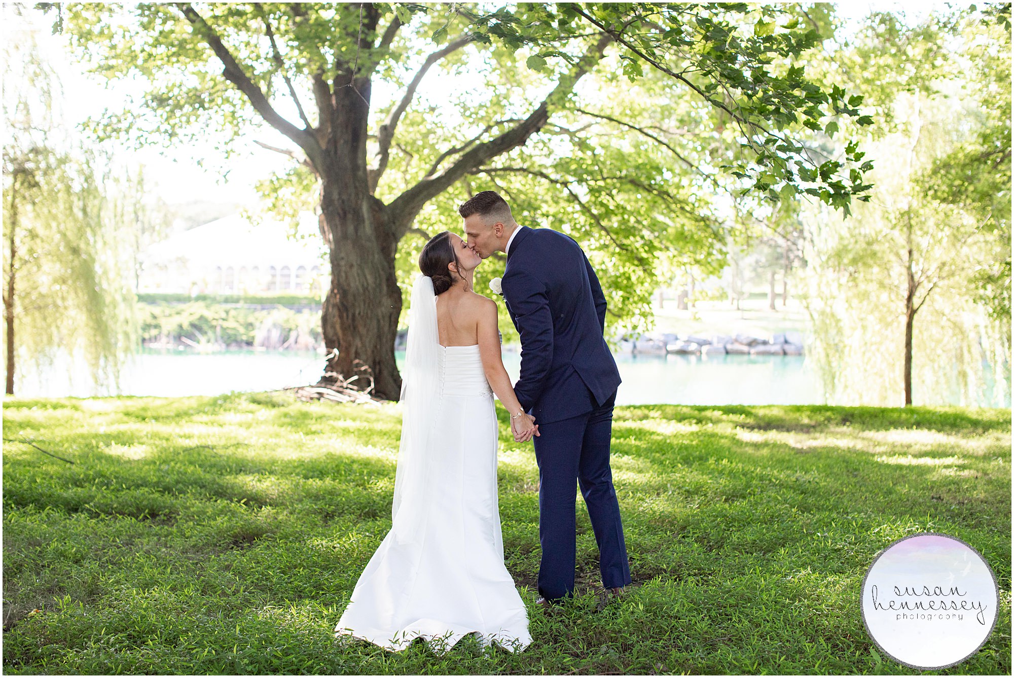 A bride and groom at their romantic lake wedding in central NJ