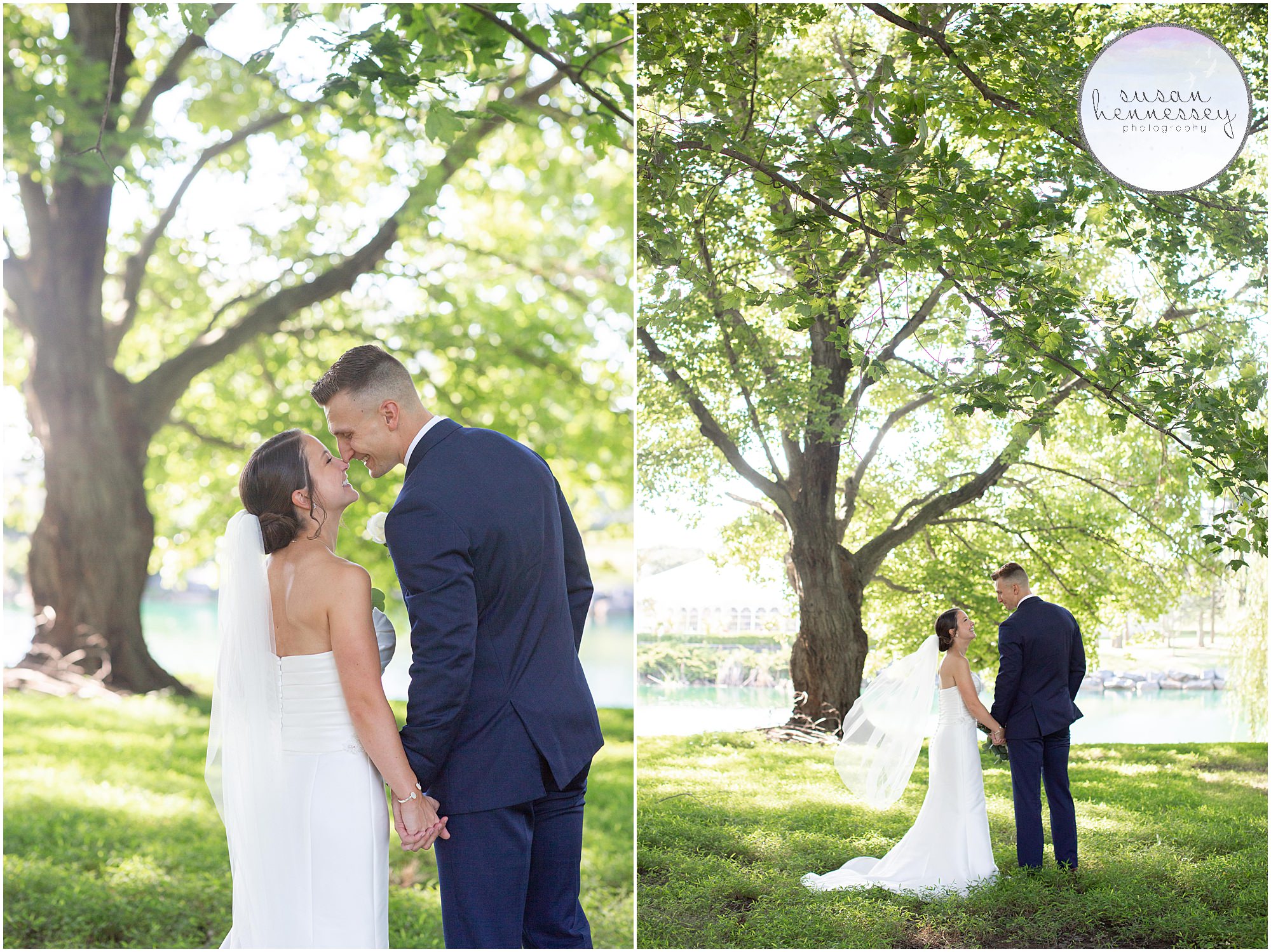 A bride and groom at their romantic lake wedding in central New Jersey