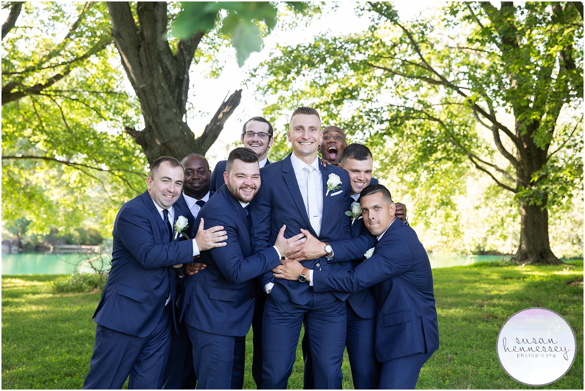 Groom and groomsmen at Summer wedding in New Jersey
