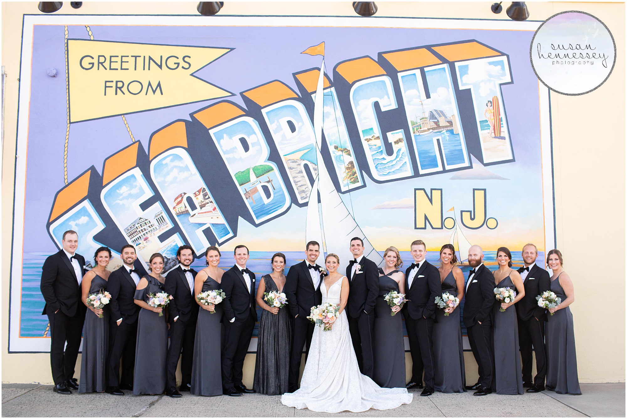 Bridal party at Welcome to Sea Bright Sign