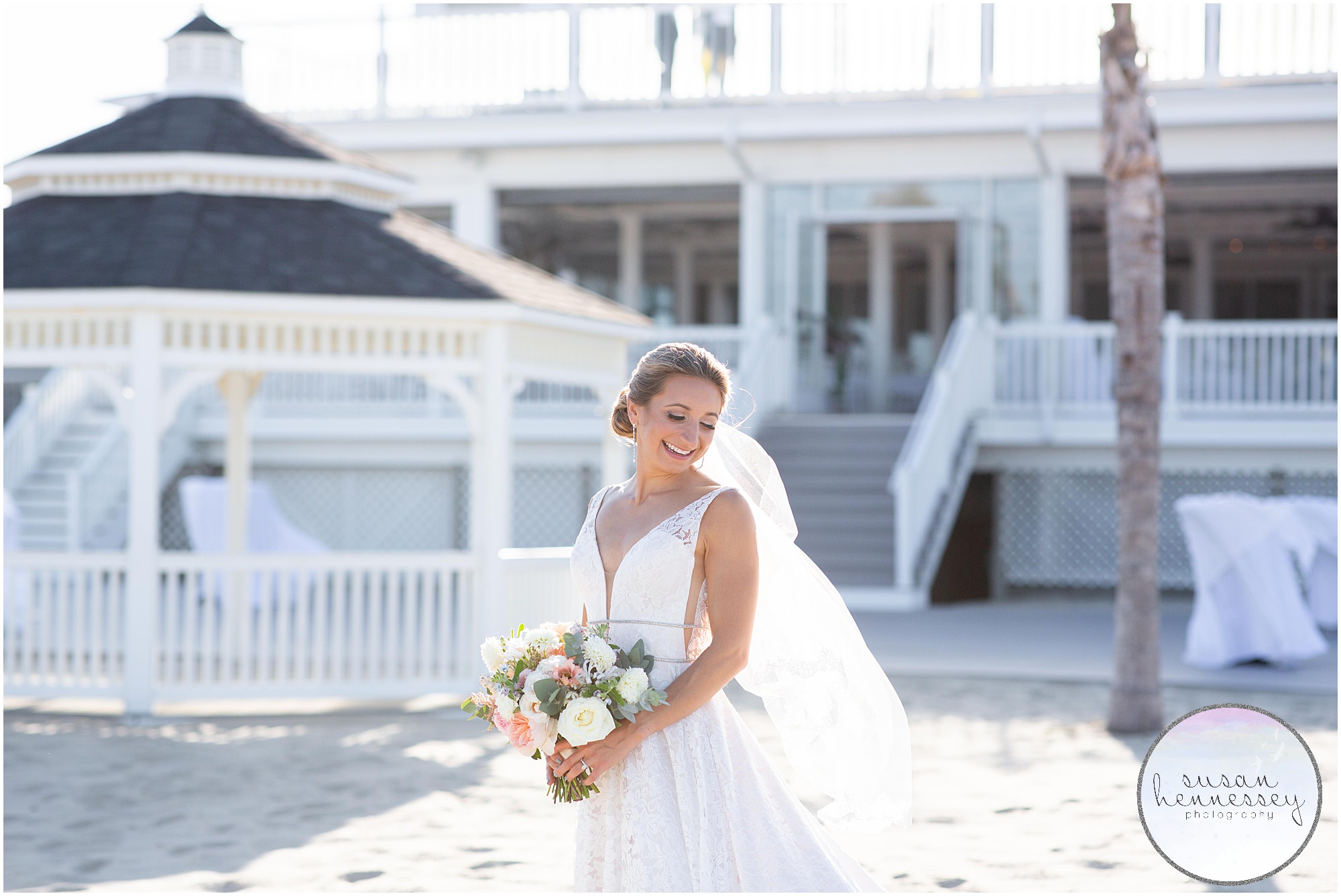 Bridal portraits on the beach at Windows on the Water at Surfrider Beach Club in Sea Bright, NJ