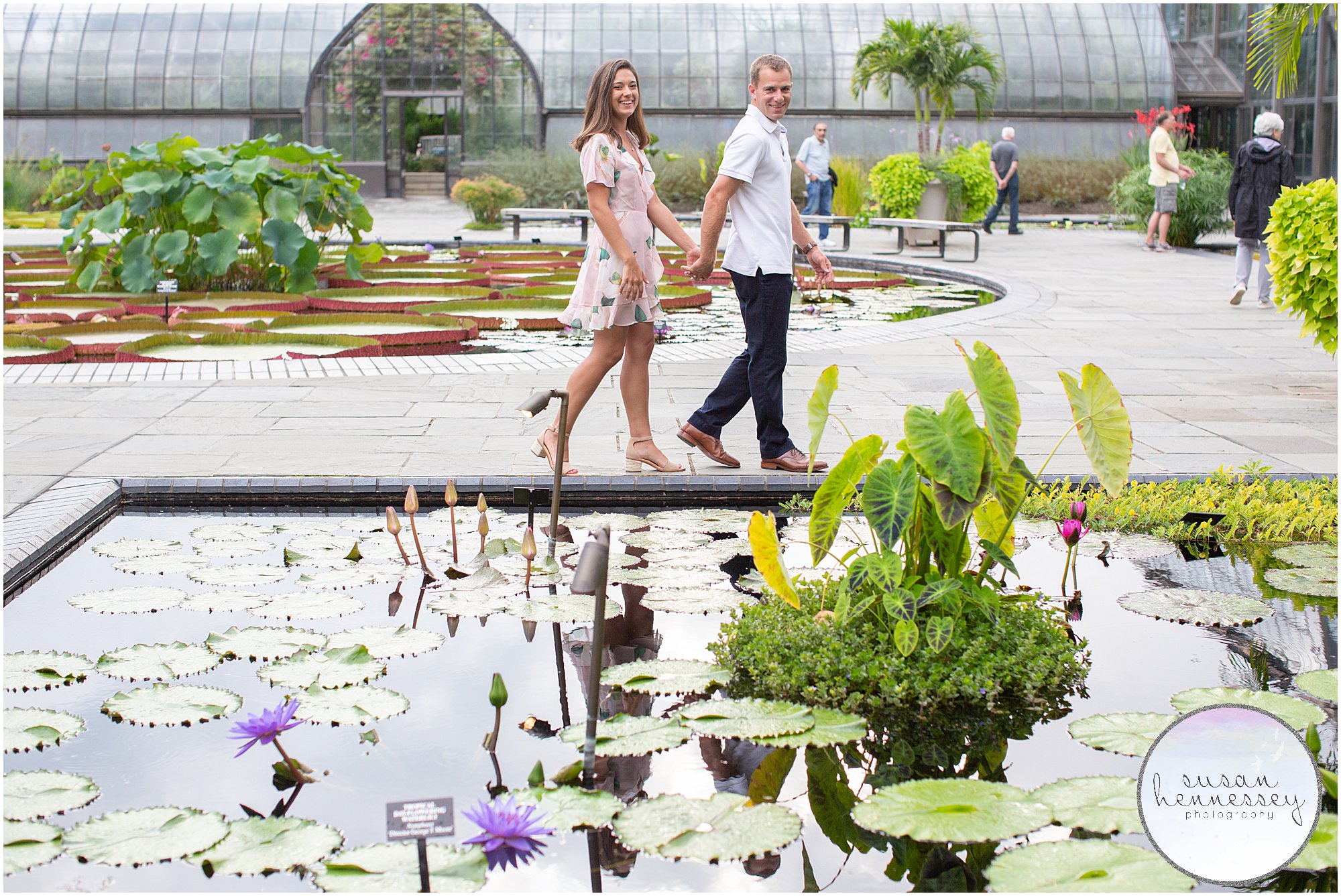 A couple walk outside together at Longwood Gardens