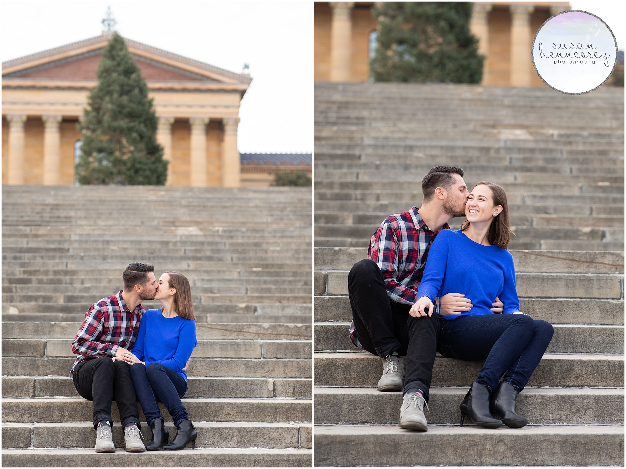 A winter engagement session at the Art Museum in Philly