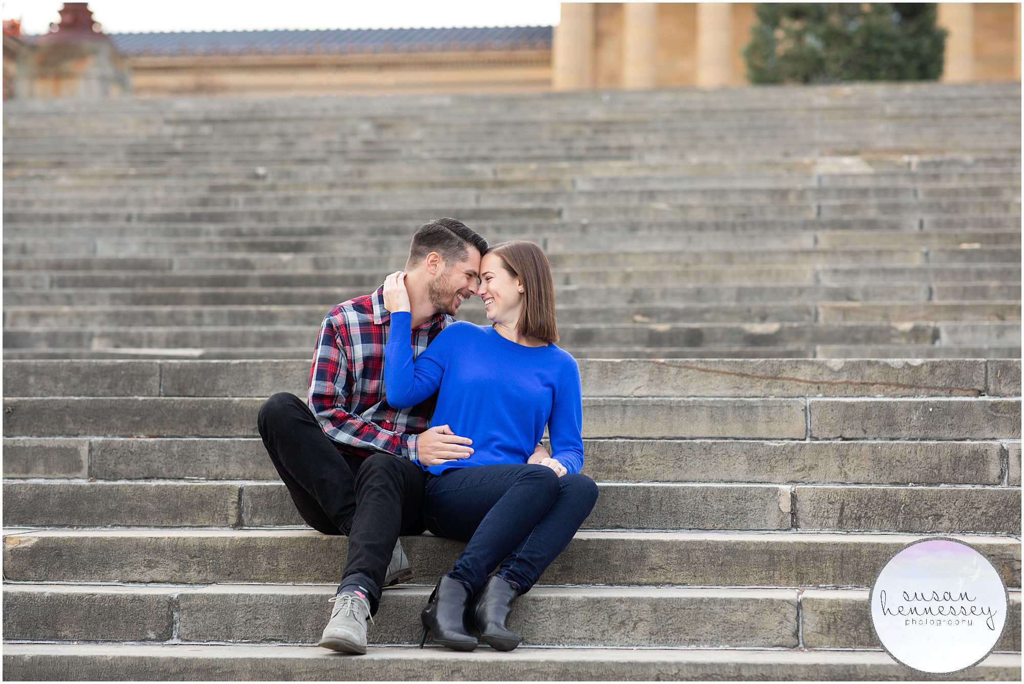 A winter engagement session at the Art Museum 