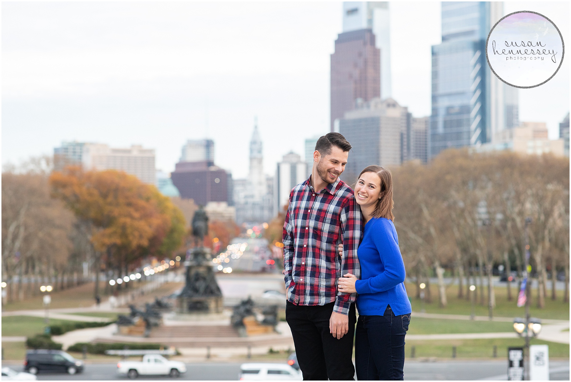Engagement session at the top of the Art Museum stairs in Philly