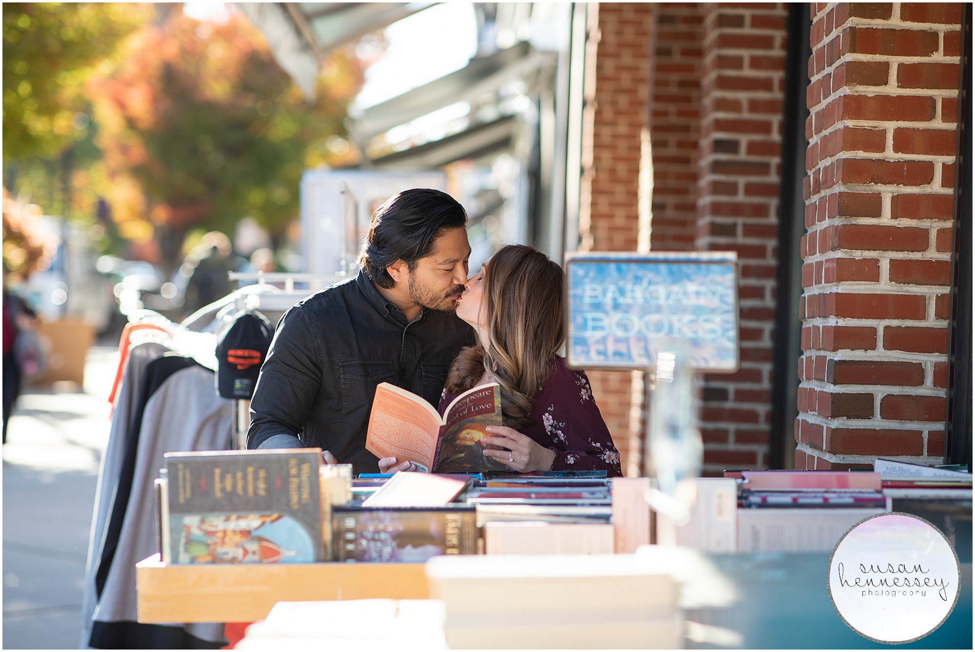 An engaged couple at a Princeton book store