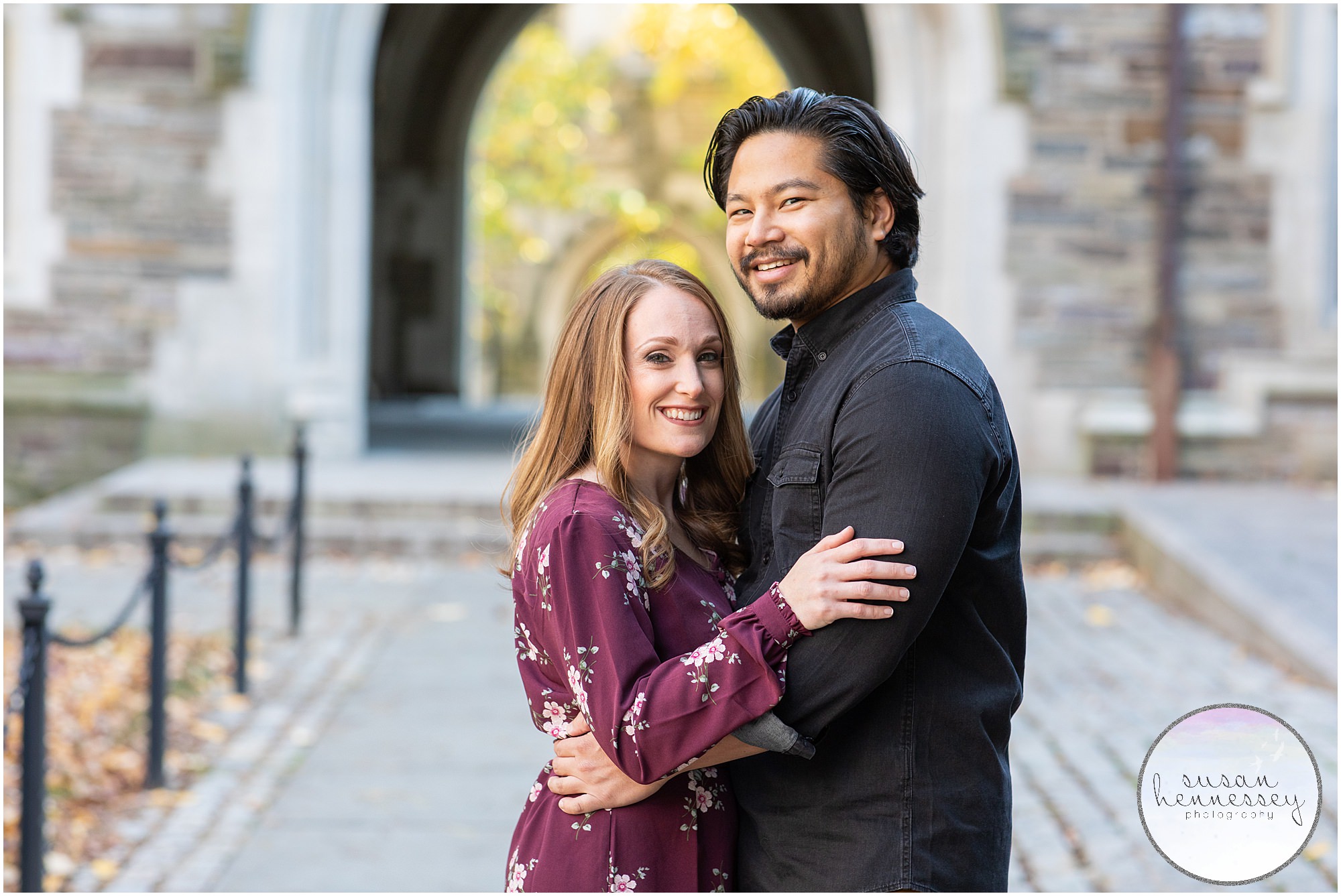 A happily engaged couple at Princeton University in New Jersey