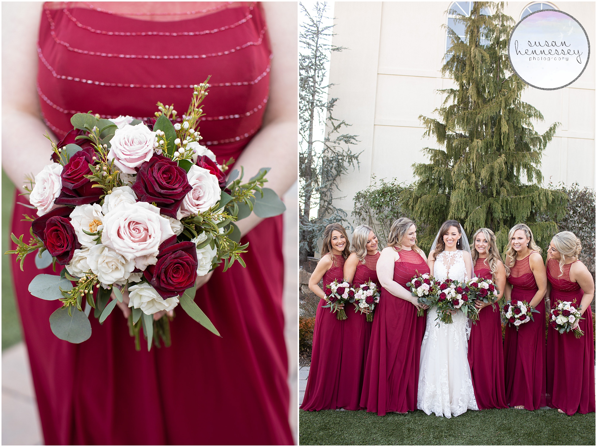 Bridesmaids in red at The Merion Wedding