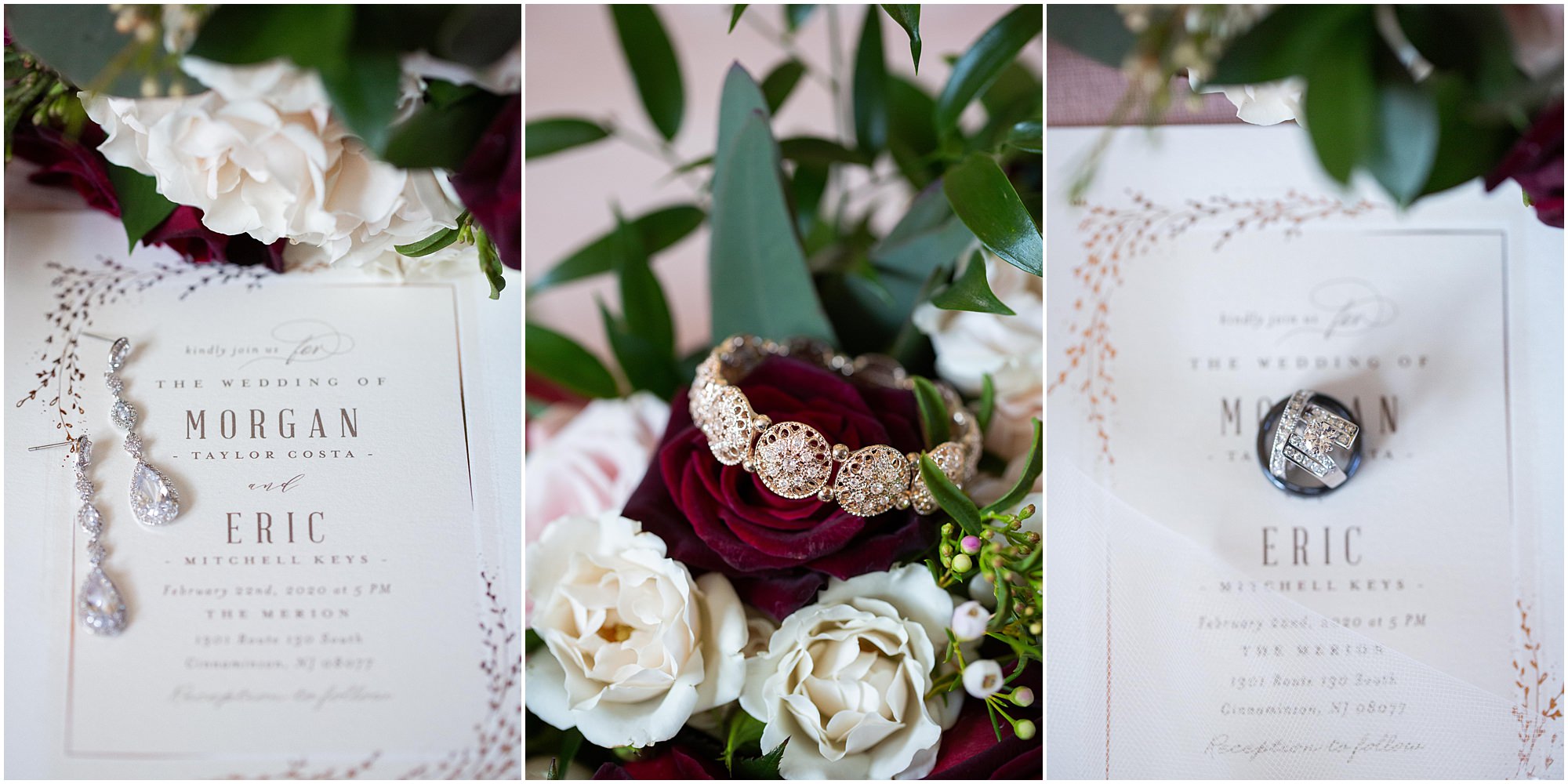 Bride's jewelry for winter wedding at the Merion