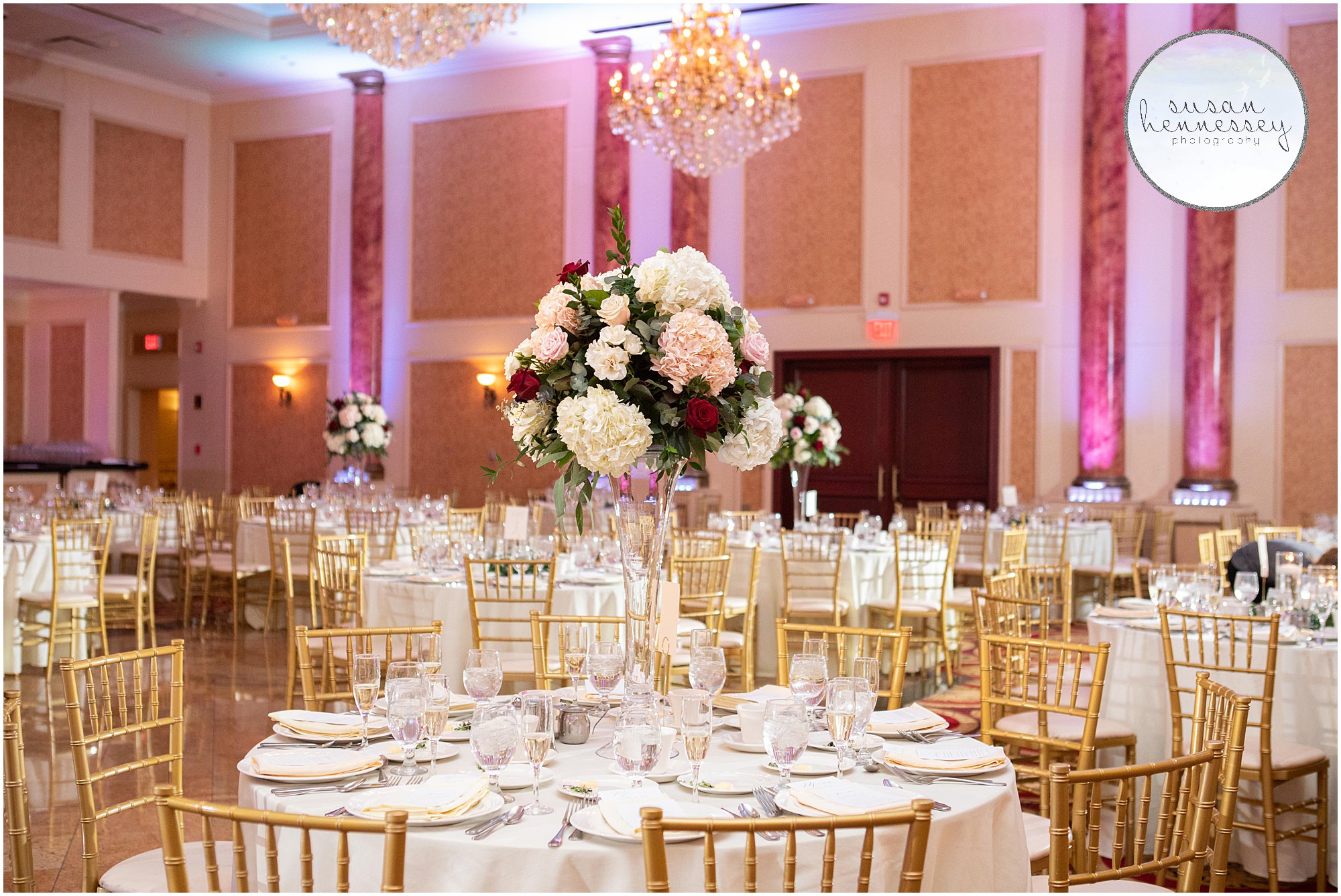Ballroom details at the Merion wedding reception