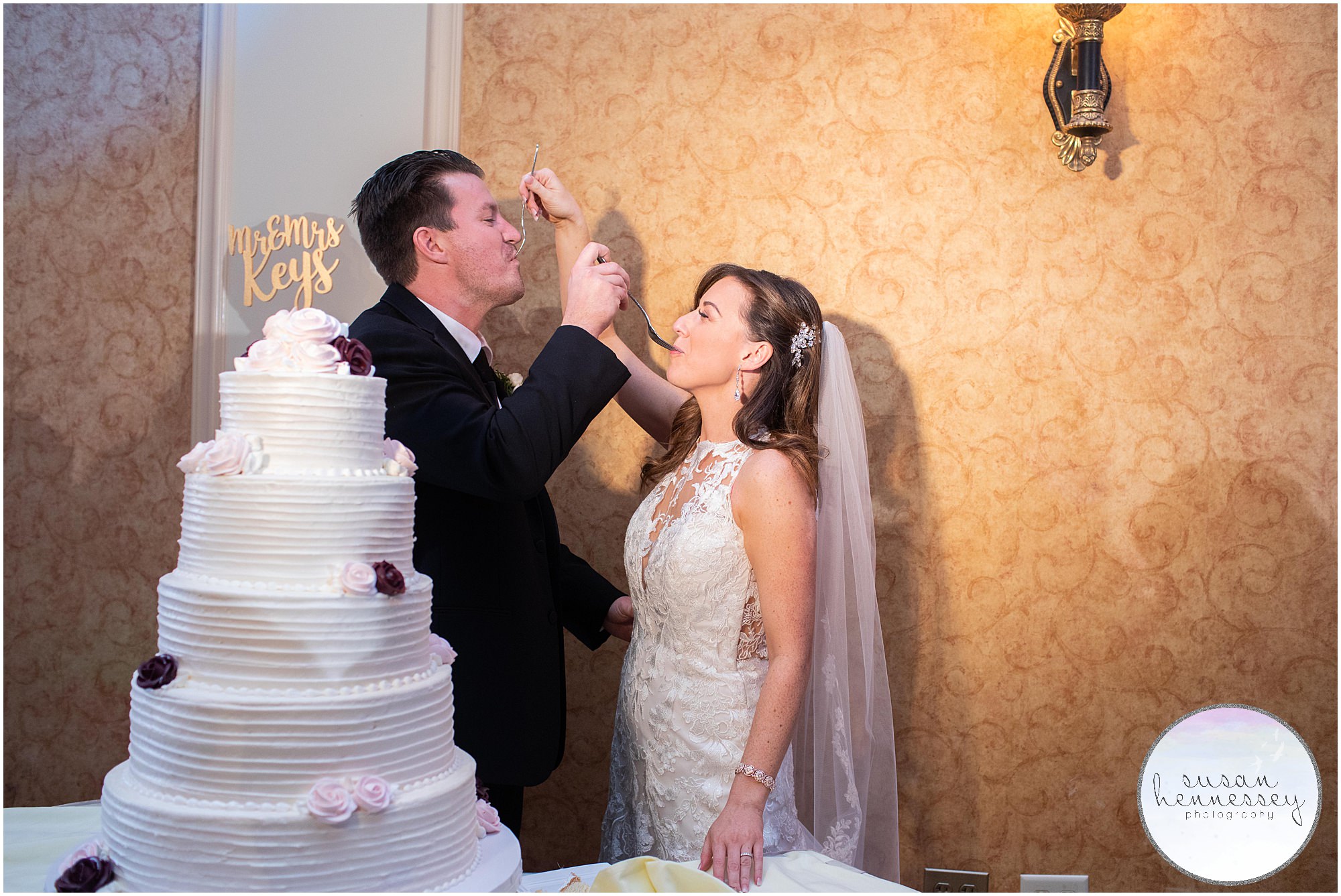 Cake cutting at wedding in South Jersey