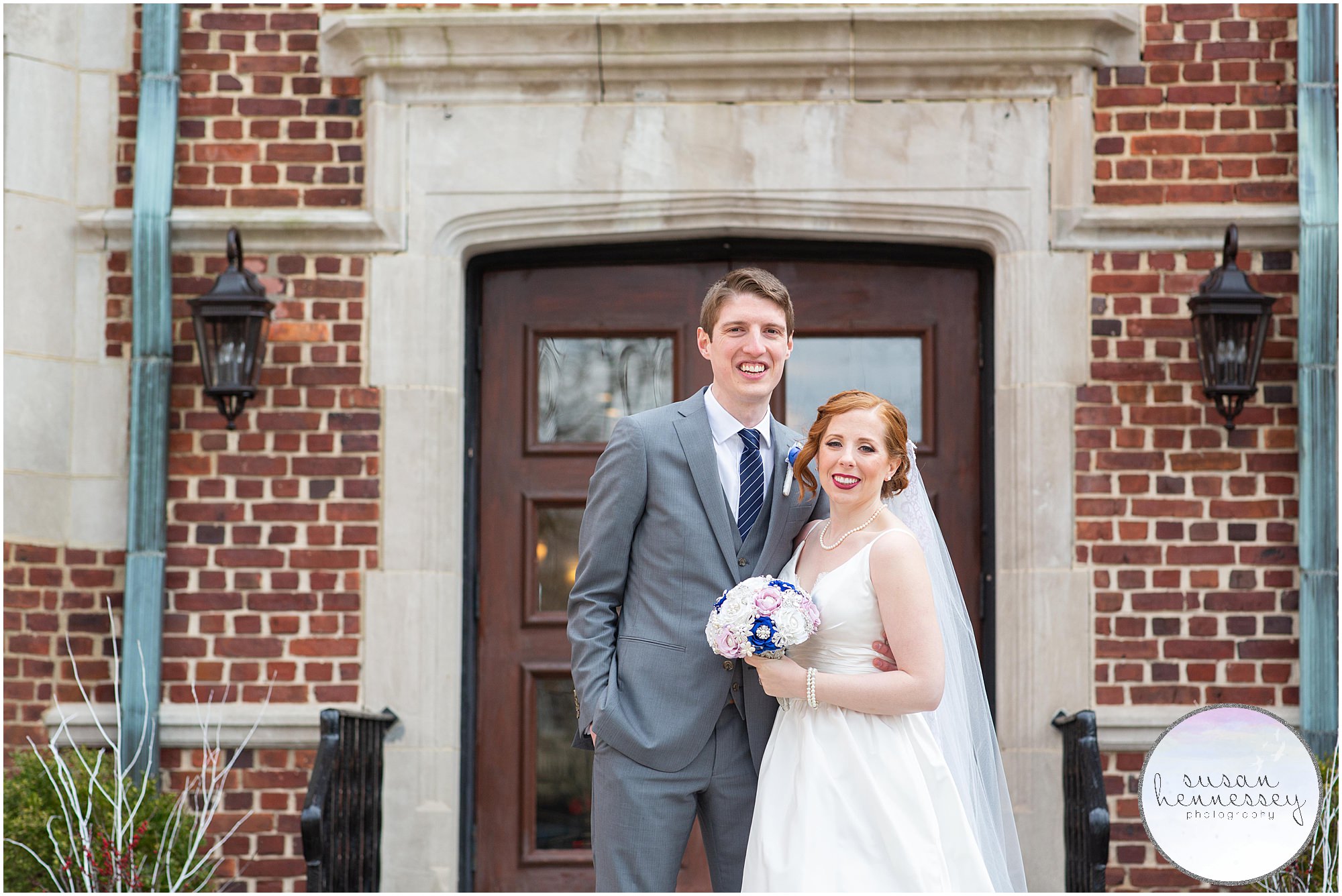 Bride and groom at their Moorestown Community House wedding