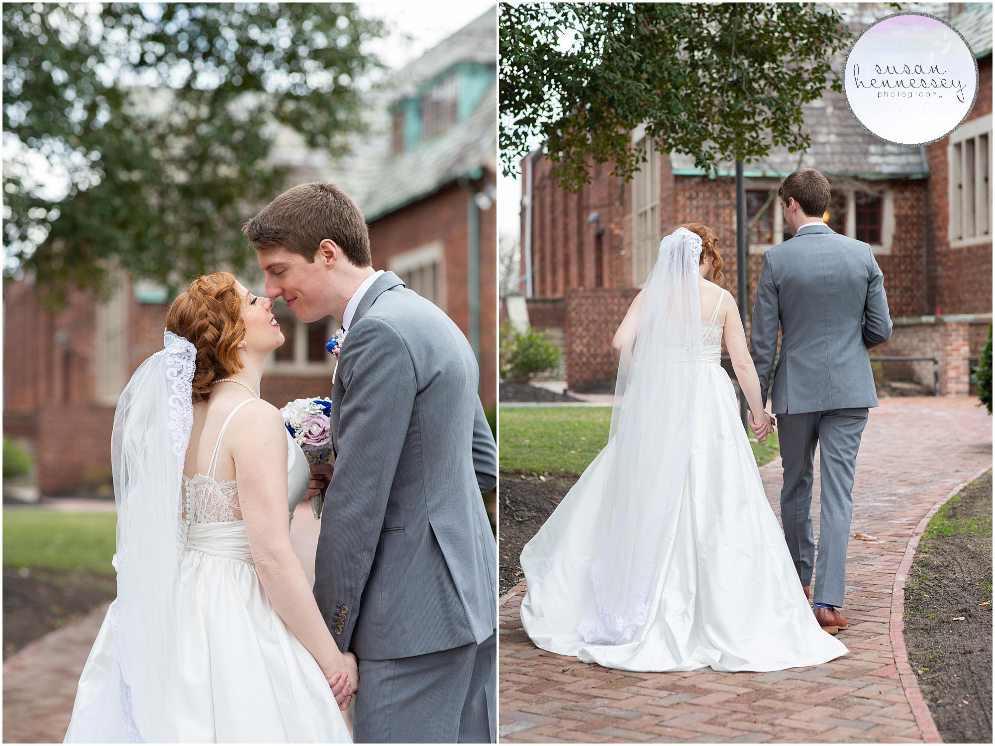 Bride and groom portraits outdoors at he Moorestown Community House