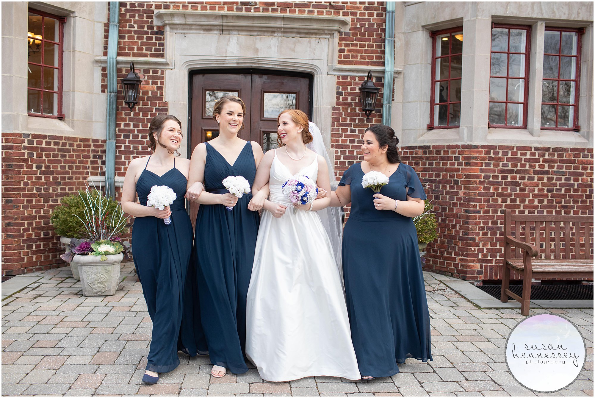 Bride and bridesmaids in navy blue