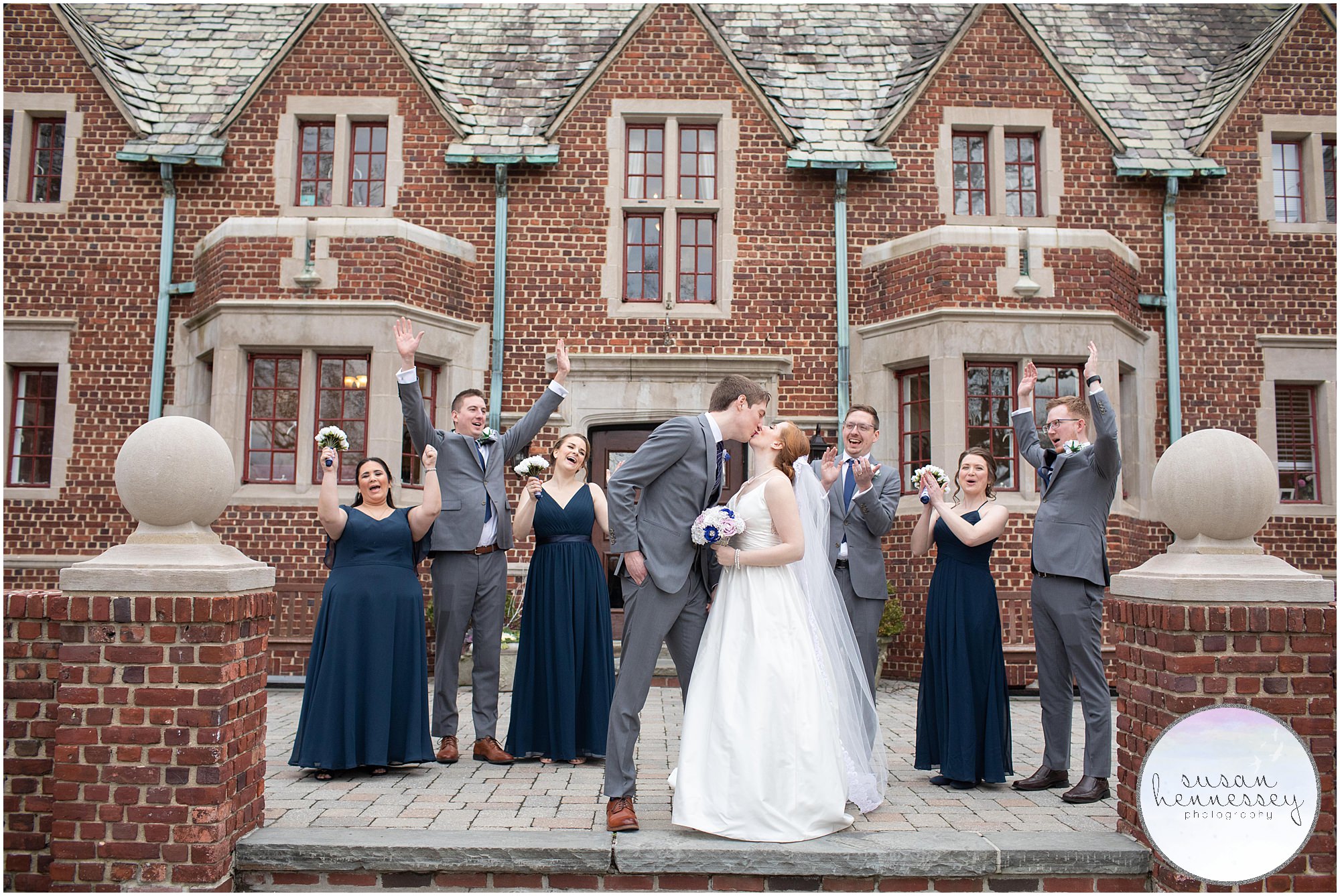 Bridal party portraits outdoors at the Moorestown Community House