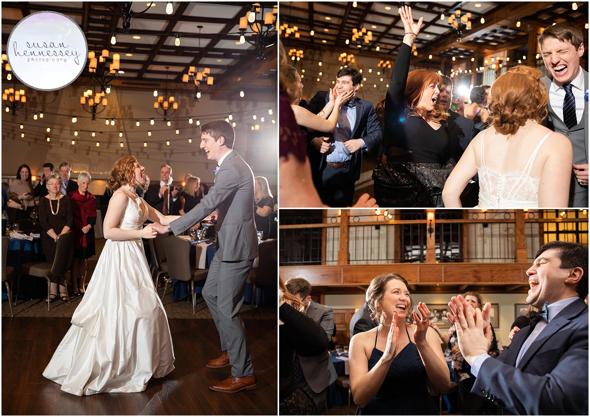 Bride and groom dance at their reception at Moorestown Community House