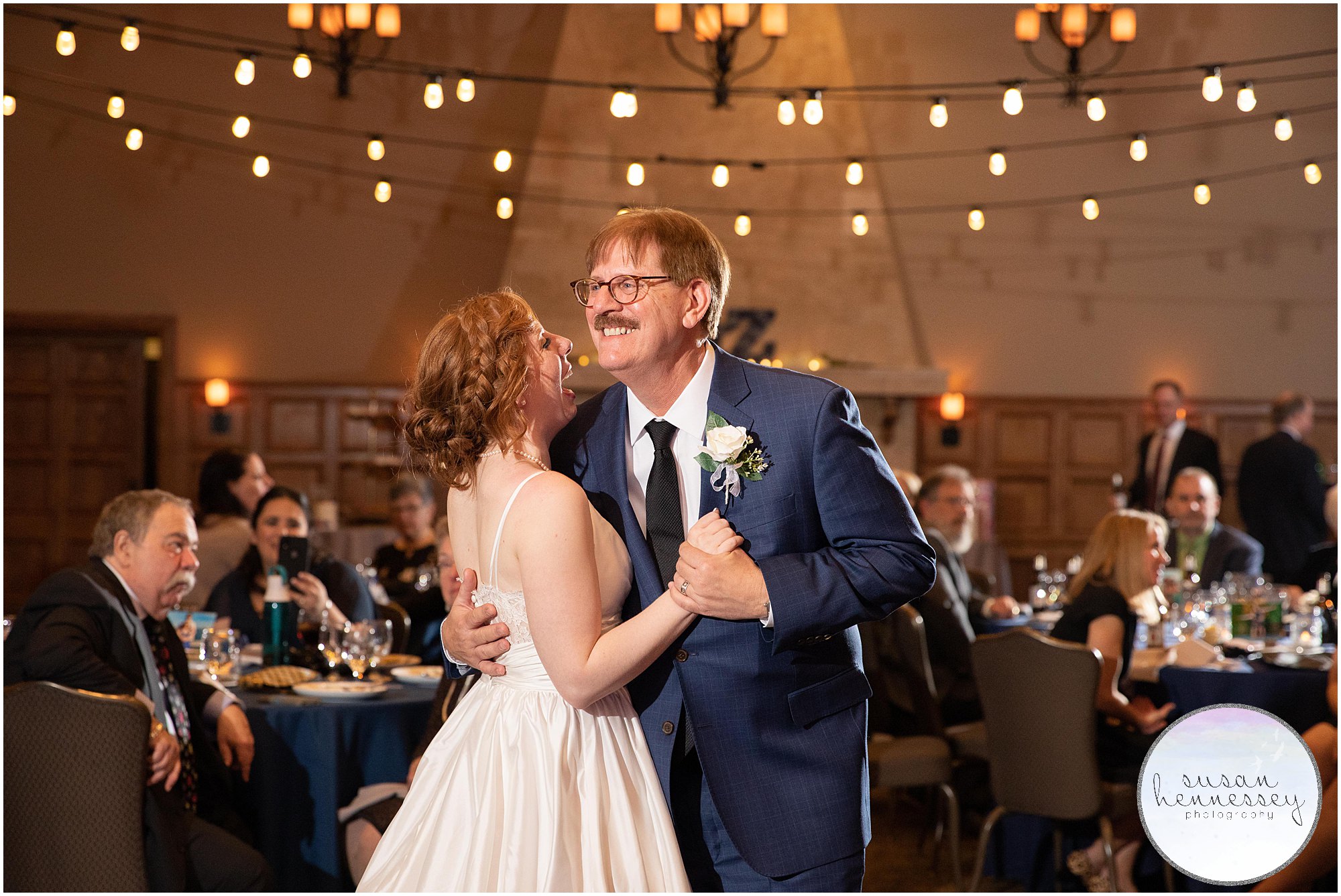 Bride and father dance at winter wedding in Moorestown, NJ