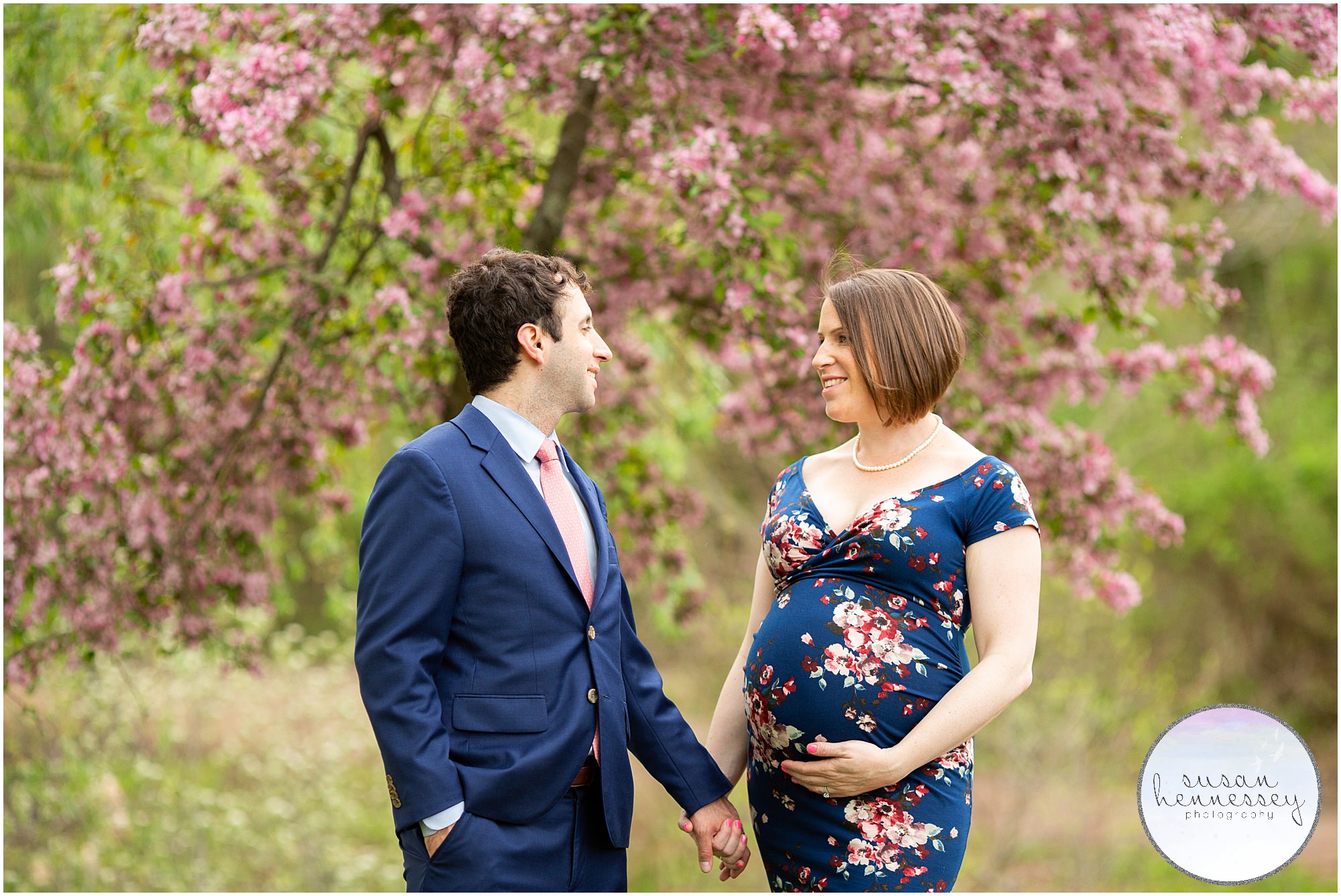 A spring cherry blossom maternity session in New Jersey