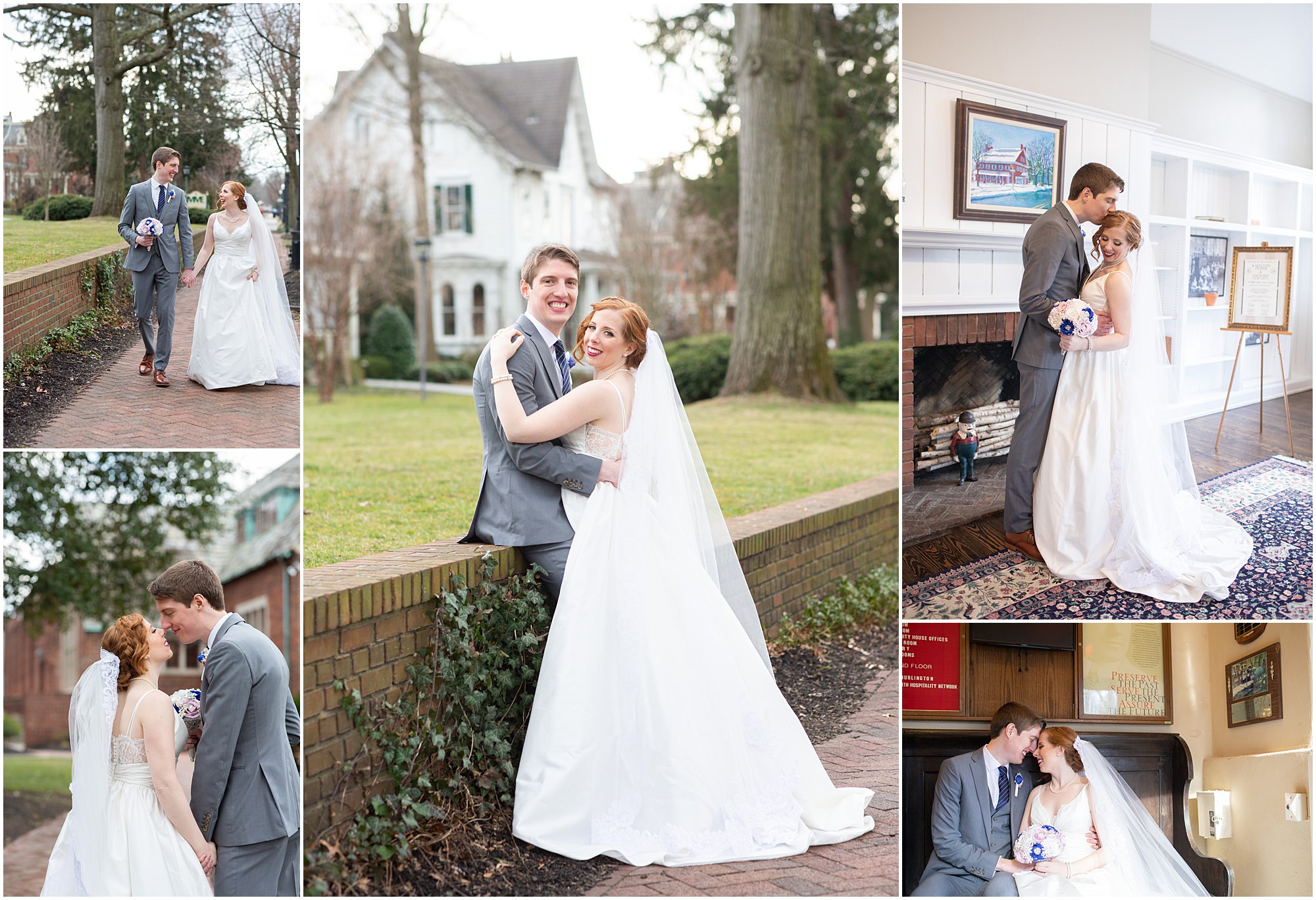 Bride and groom portraits at the Community House of Moorestown