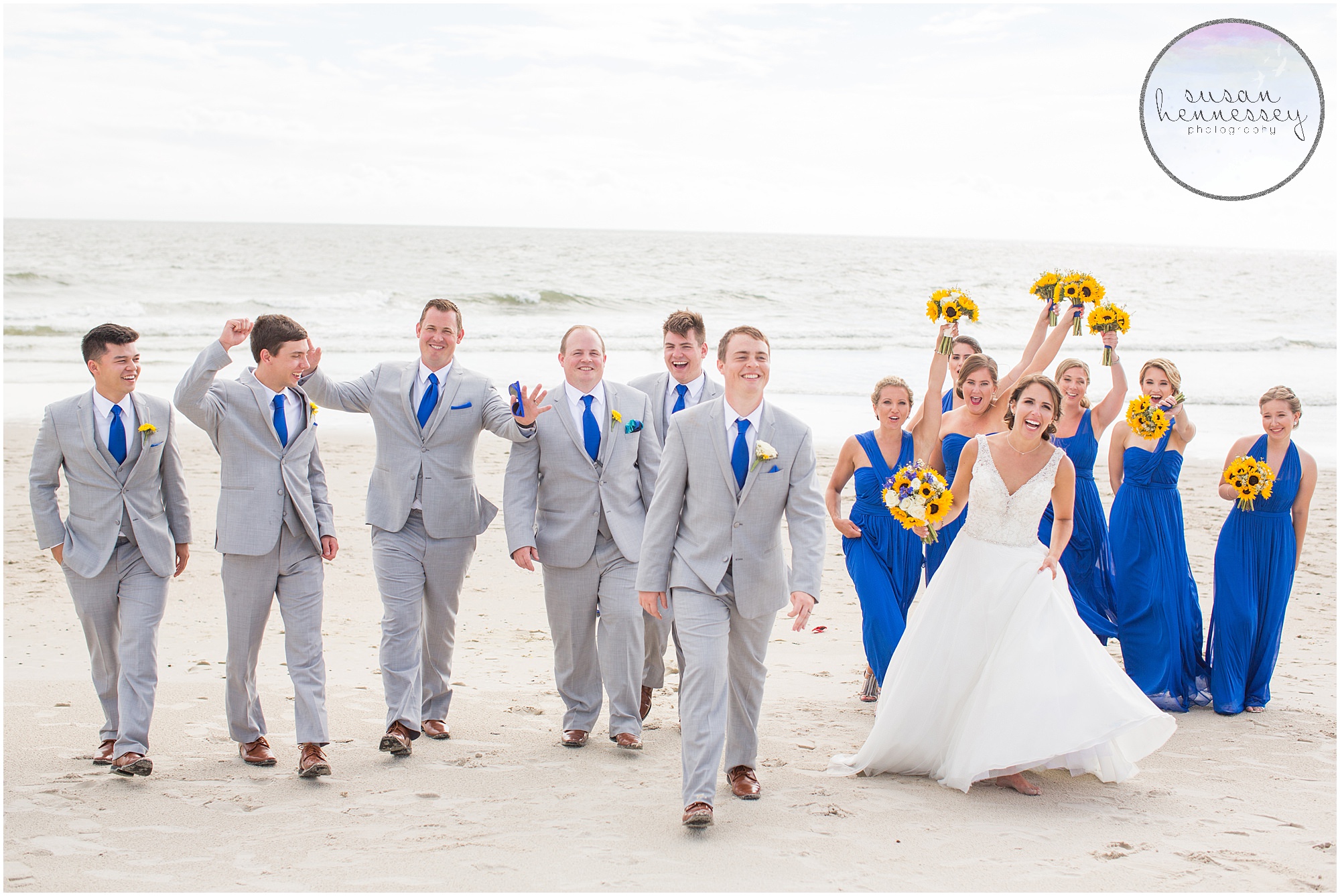 Bridal party on the beach at their Jersey Shore wedding in Cape May.