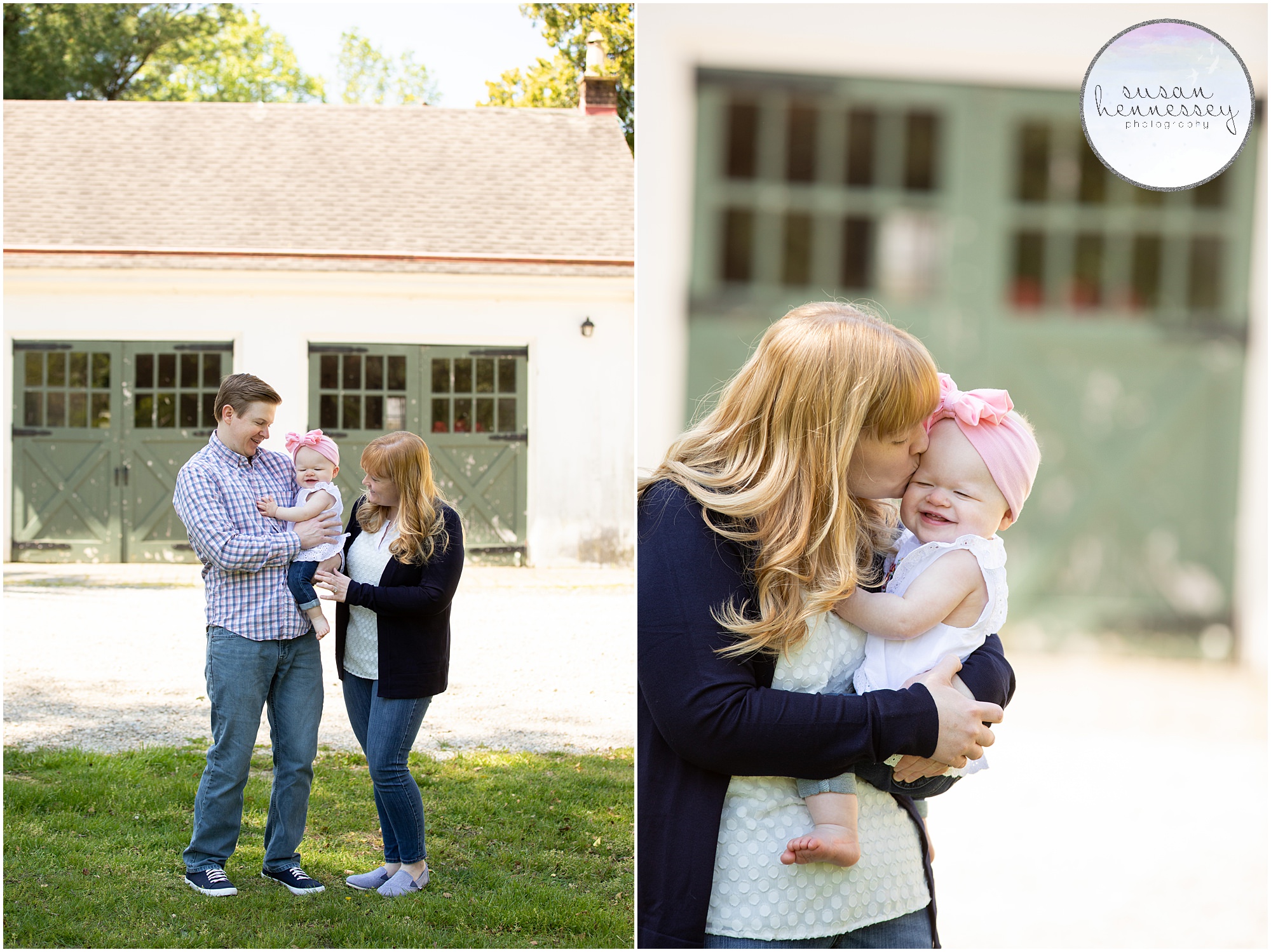 Family and mommy and me photos before Maura's Rainbow Themed Cake Smash photography session