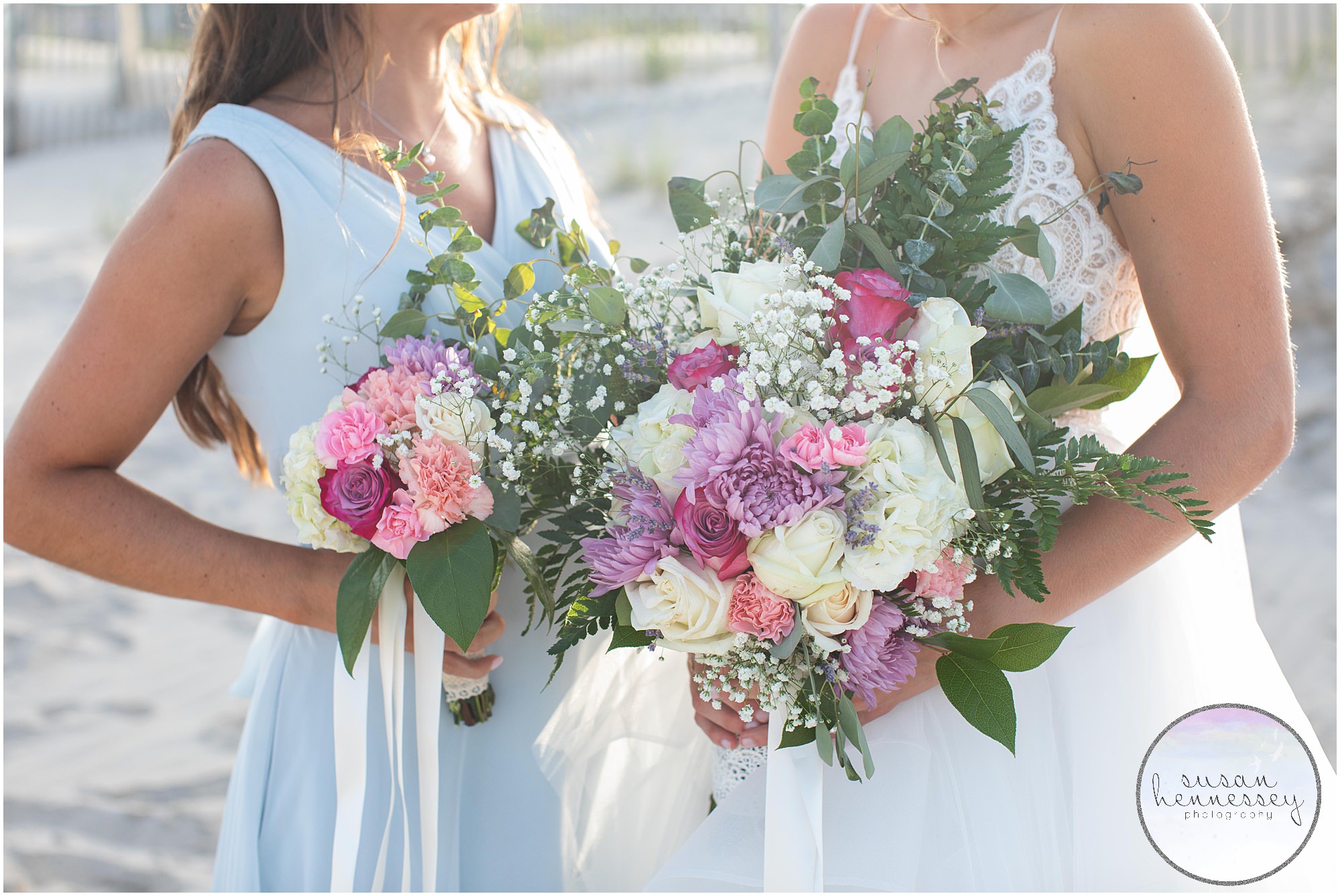 Detail of bride and bridesmaid flowers at LBI microwedding
