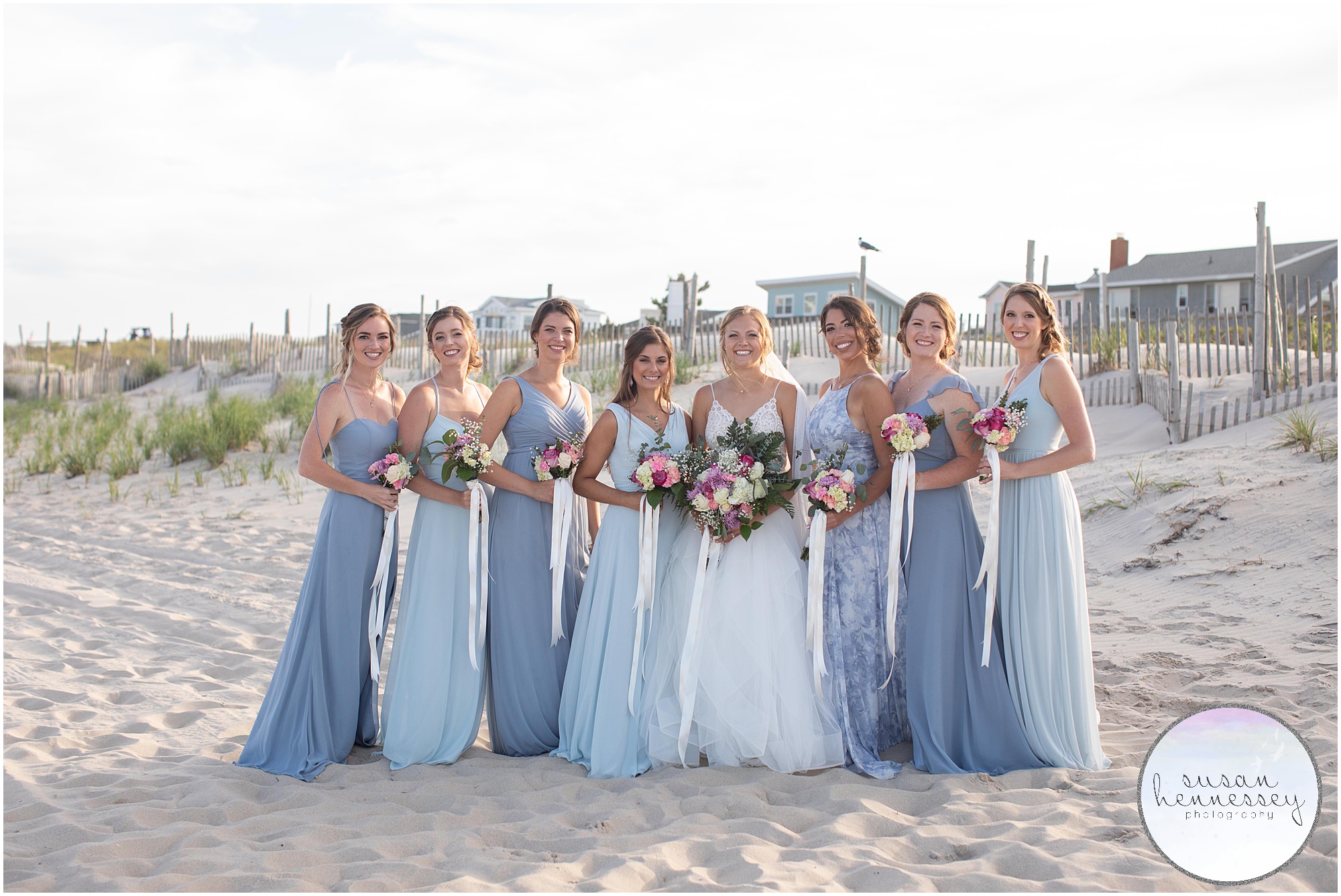 Bride and bridesmaids in blue at LBI microwedding