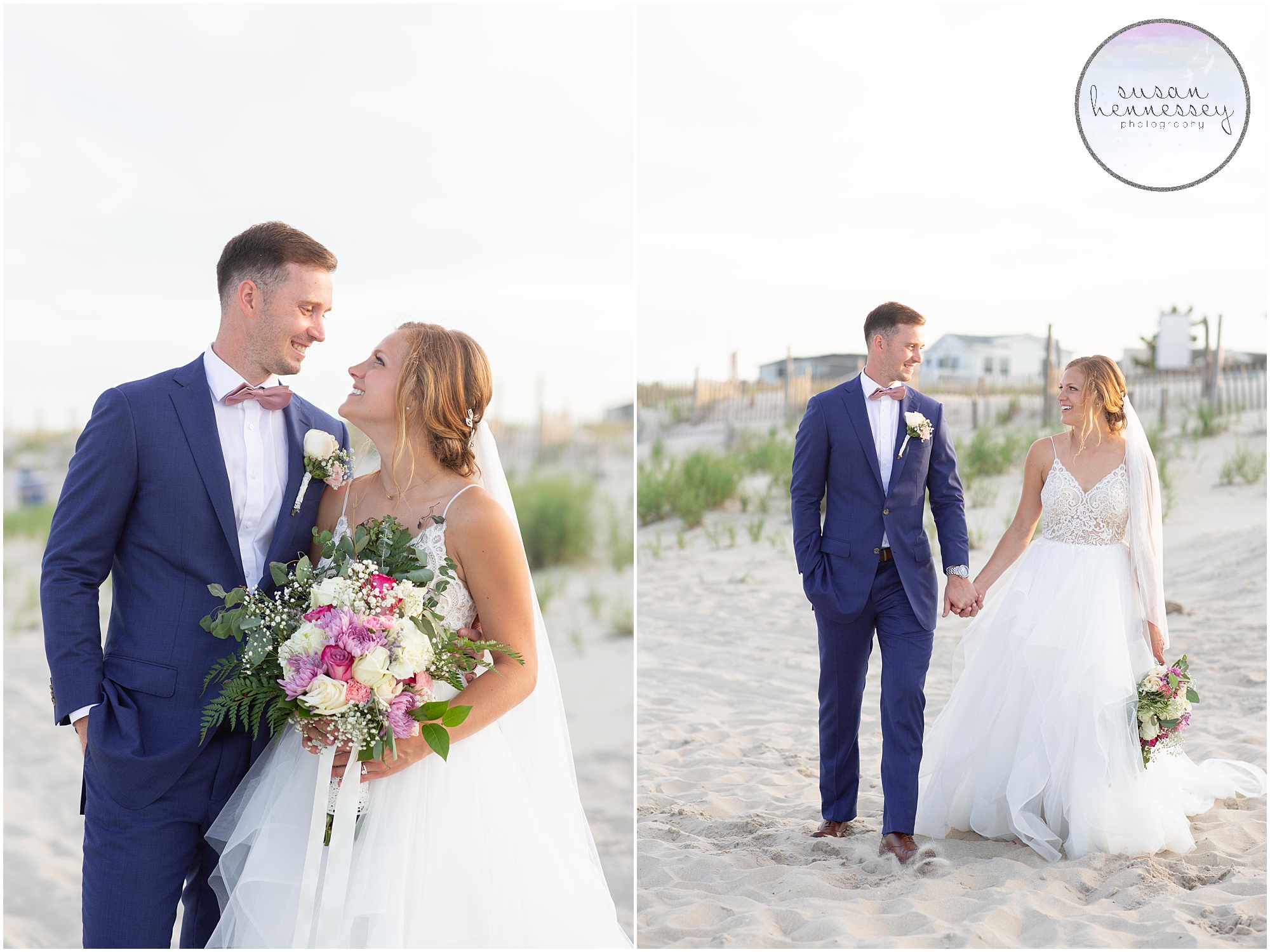 Bride and groom on the beach at Long Beach Island microwedding