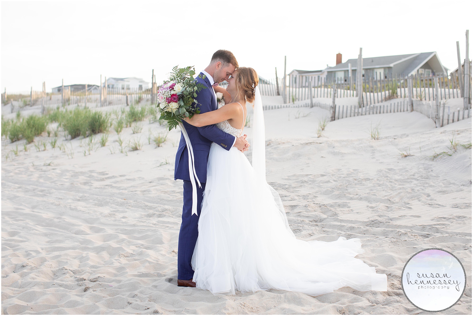 Bride and groom on beach at LBI
