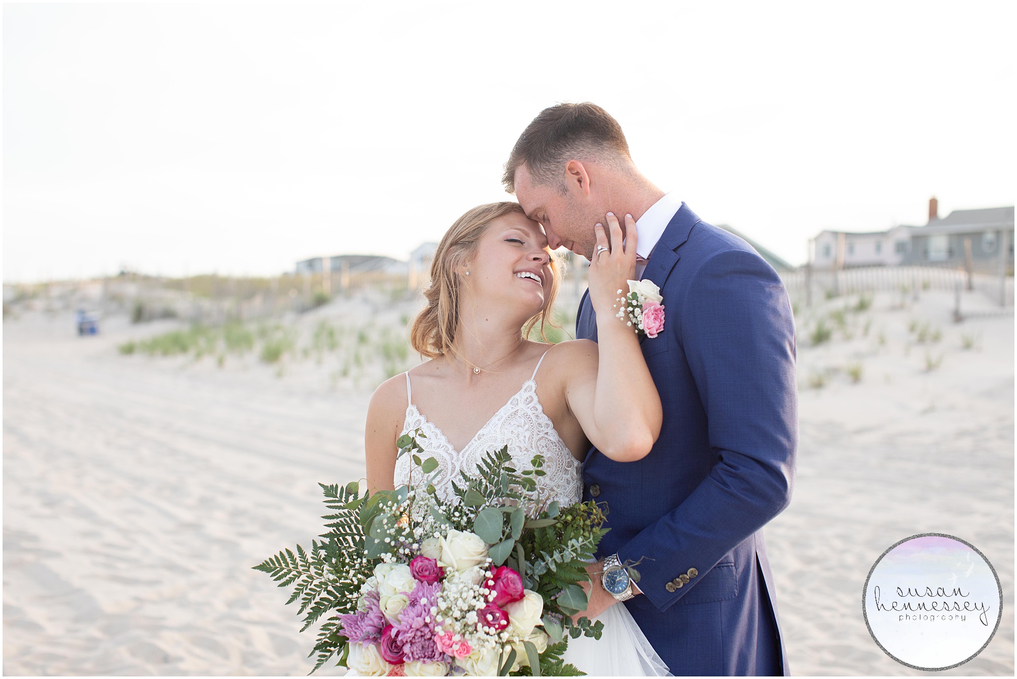 Bride and Groom on beach at Jersey Shore microwedding