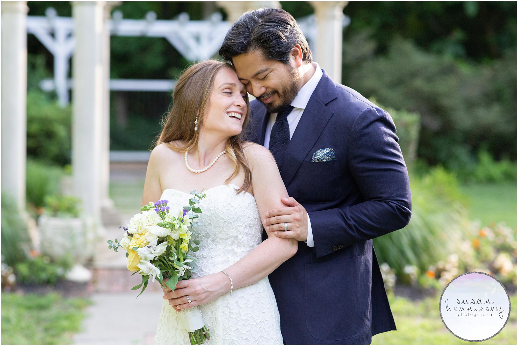 A bride and groom have a low key wedding at Sayen Gardens
