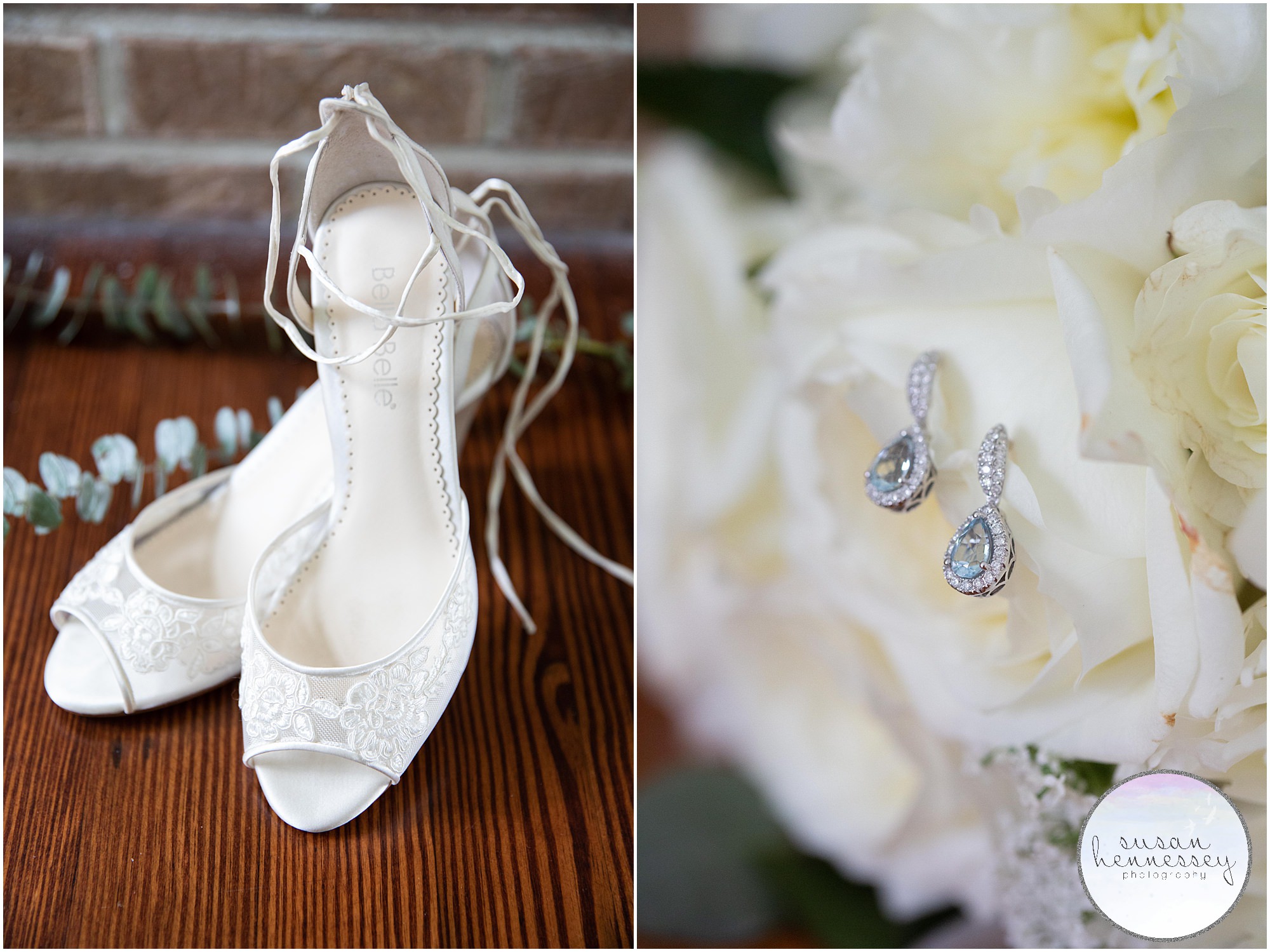 Bridal shoes and earrings.