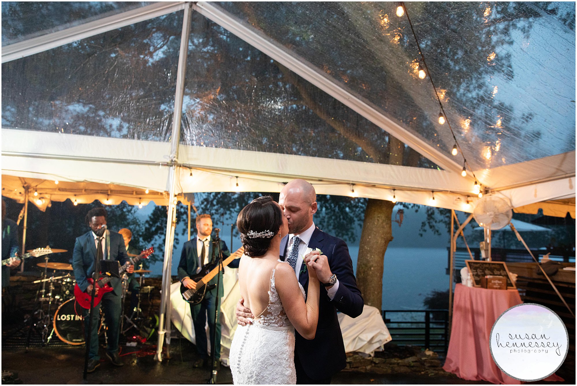 First dance for couple during backyard wedding