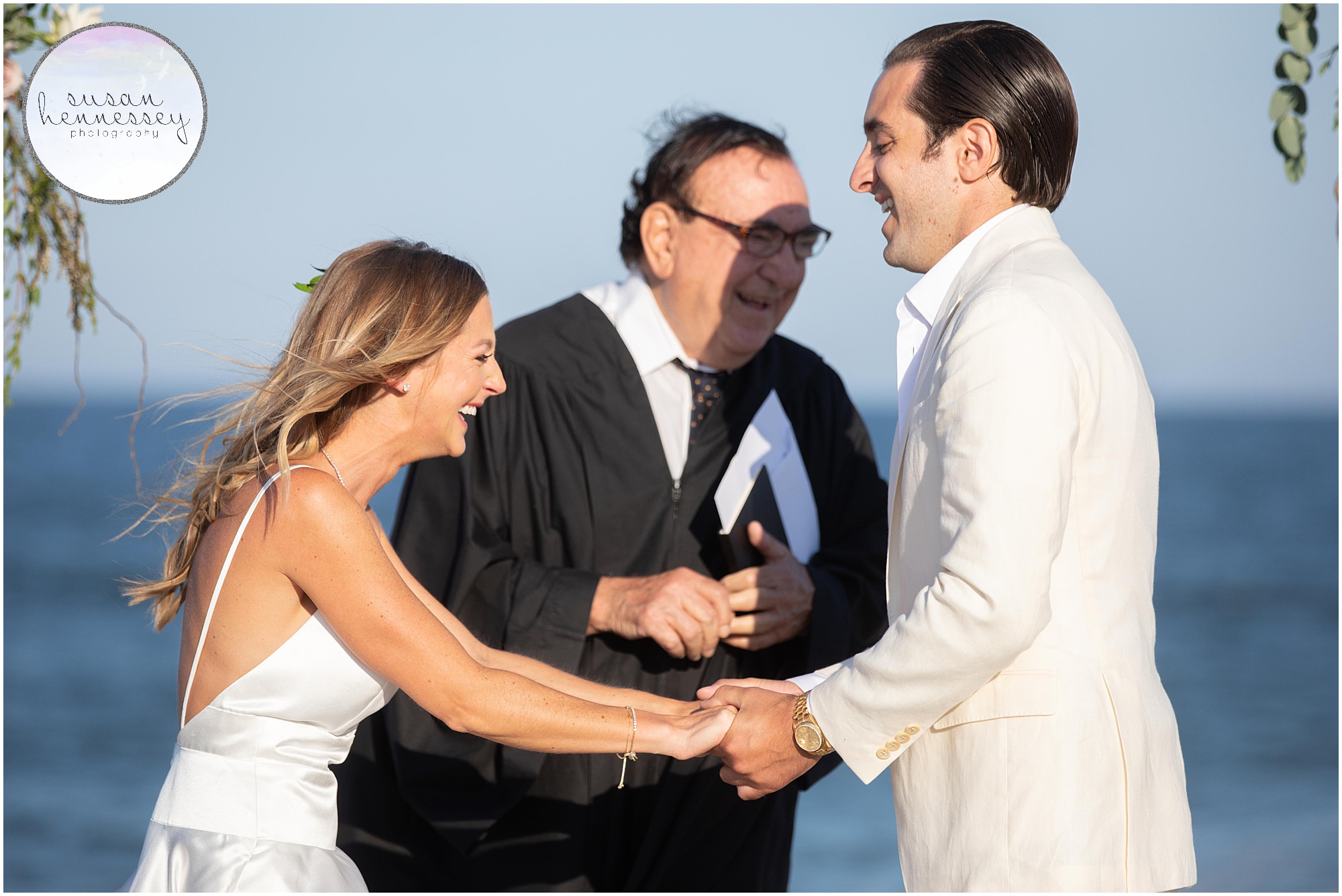 A couple laugh during their south jersey microwedding vows
