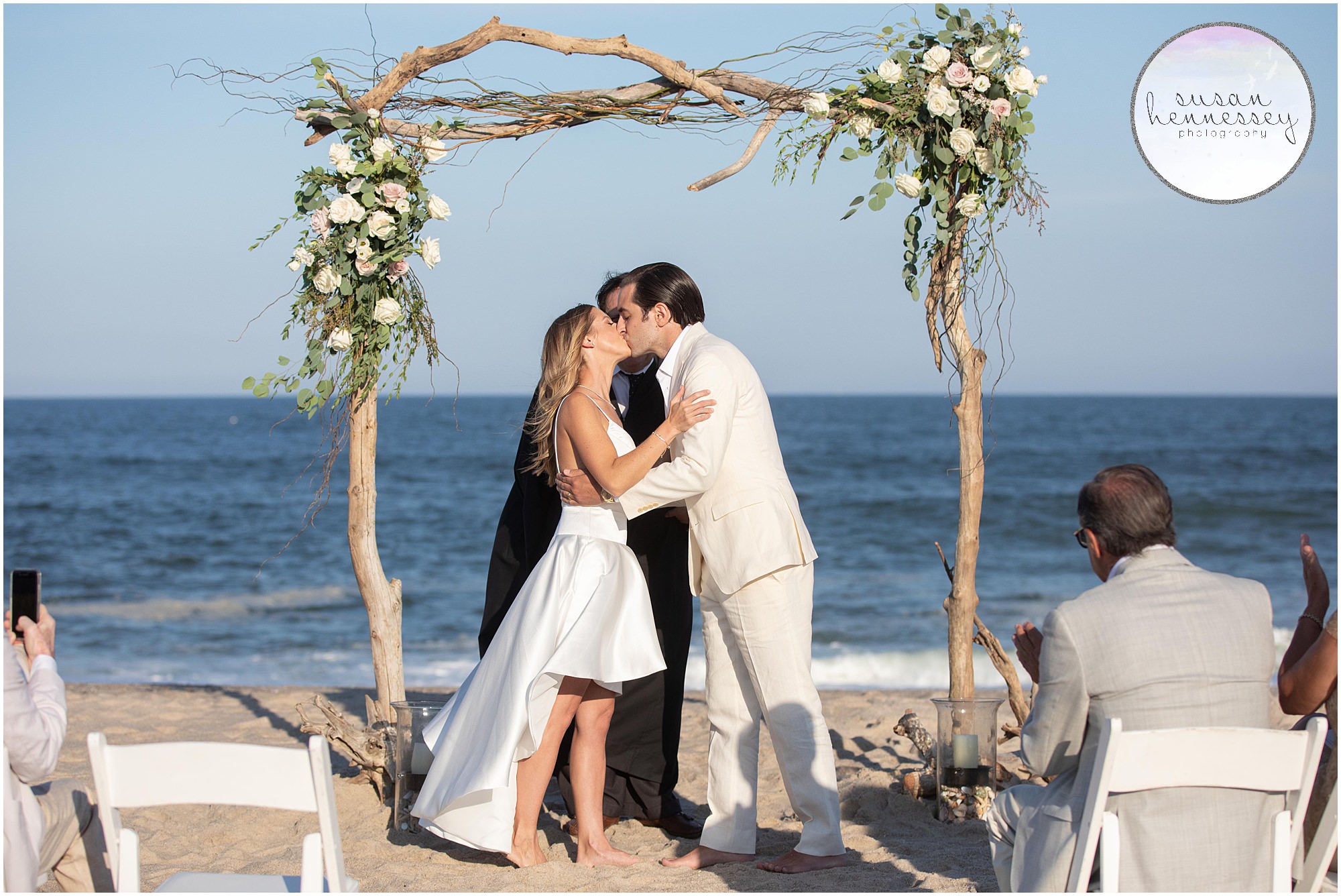 Couple kiss at their south jersey microwedding ceremony