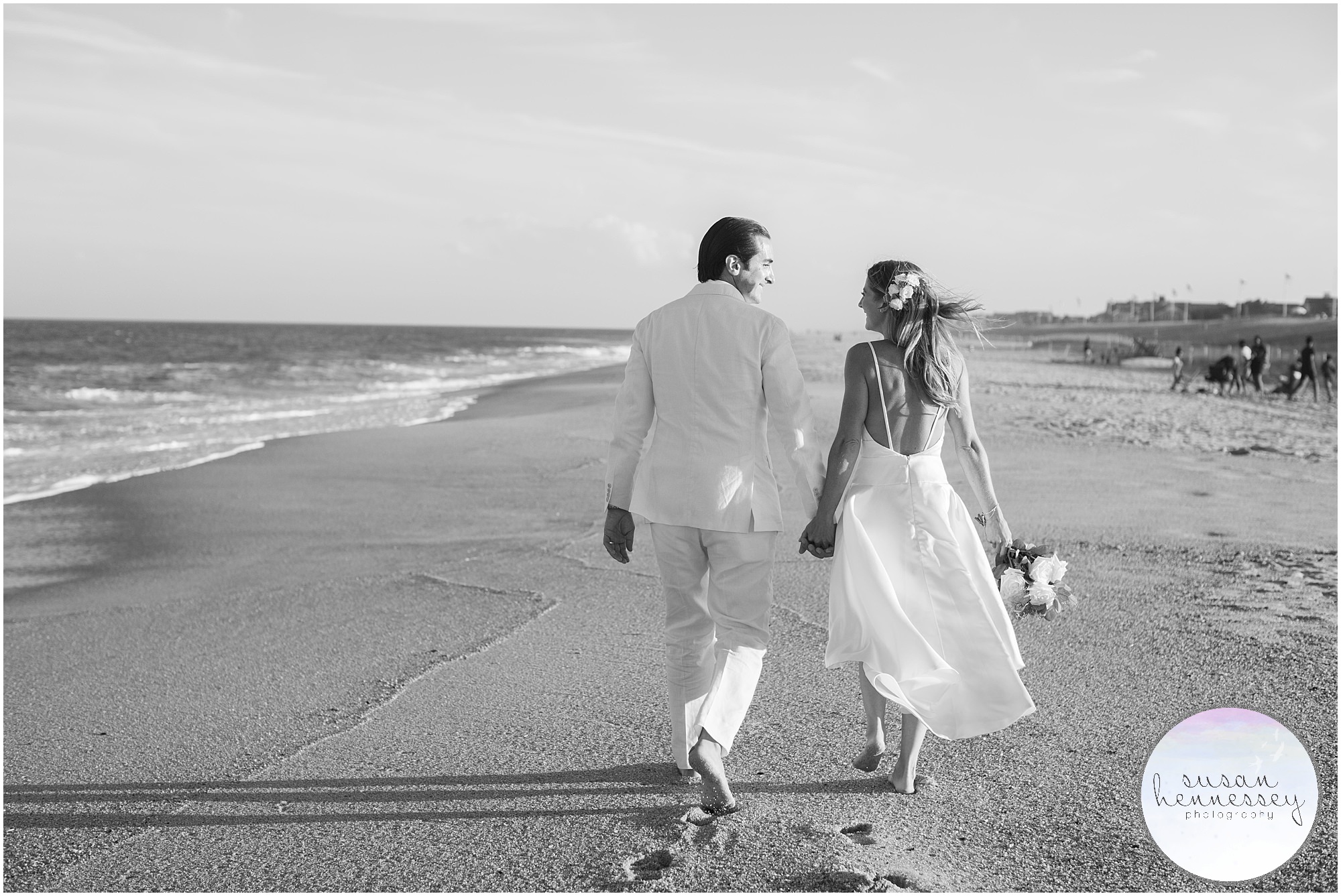 a black and white portrait of bride and groom at their South Jersey microwedding