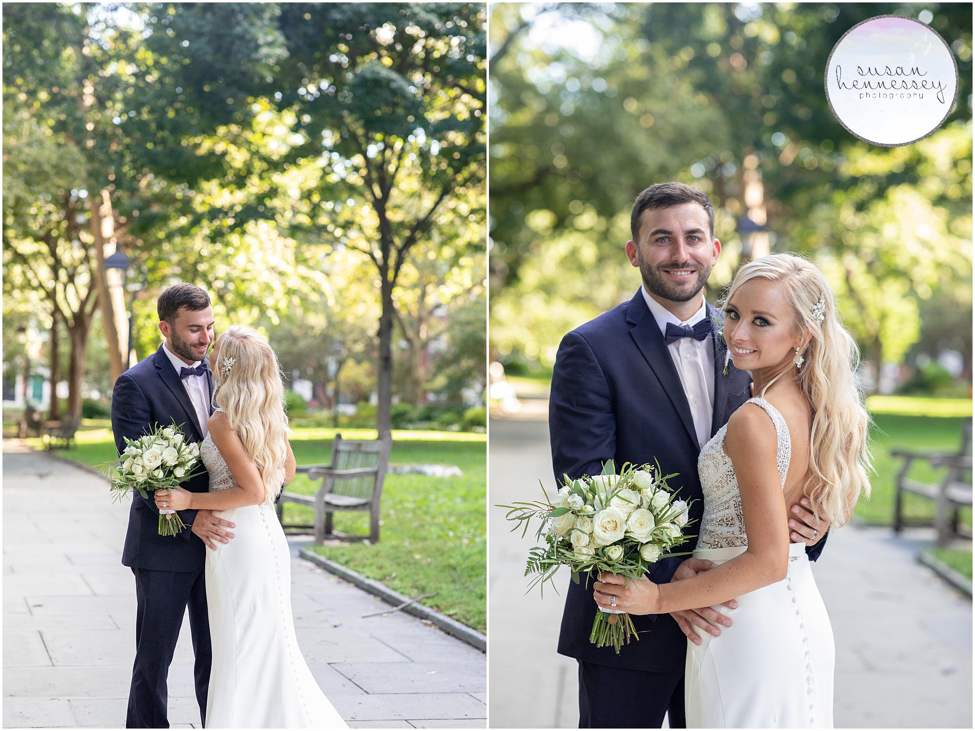 Bride and groom at Washington Square Park Philadelphia microwedding