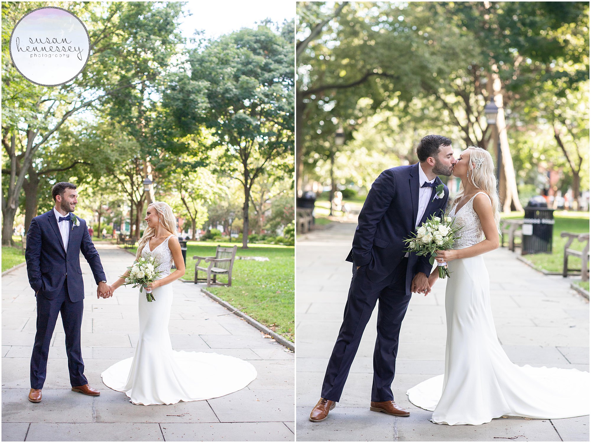 Bride and groom at Washington Square Park in Philadelphia