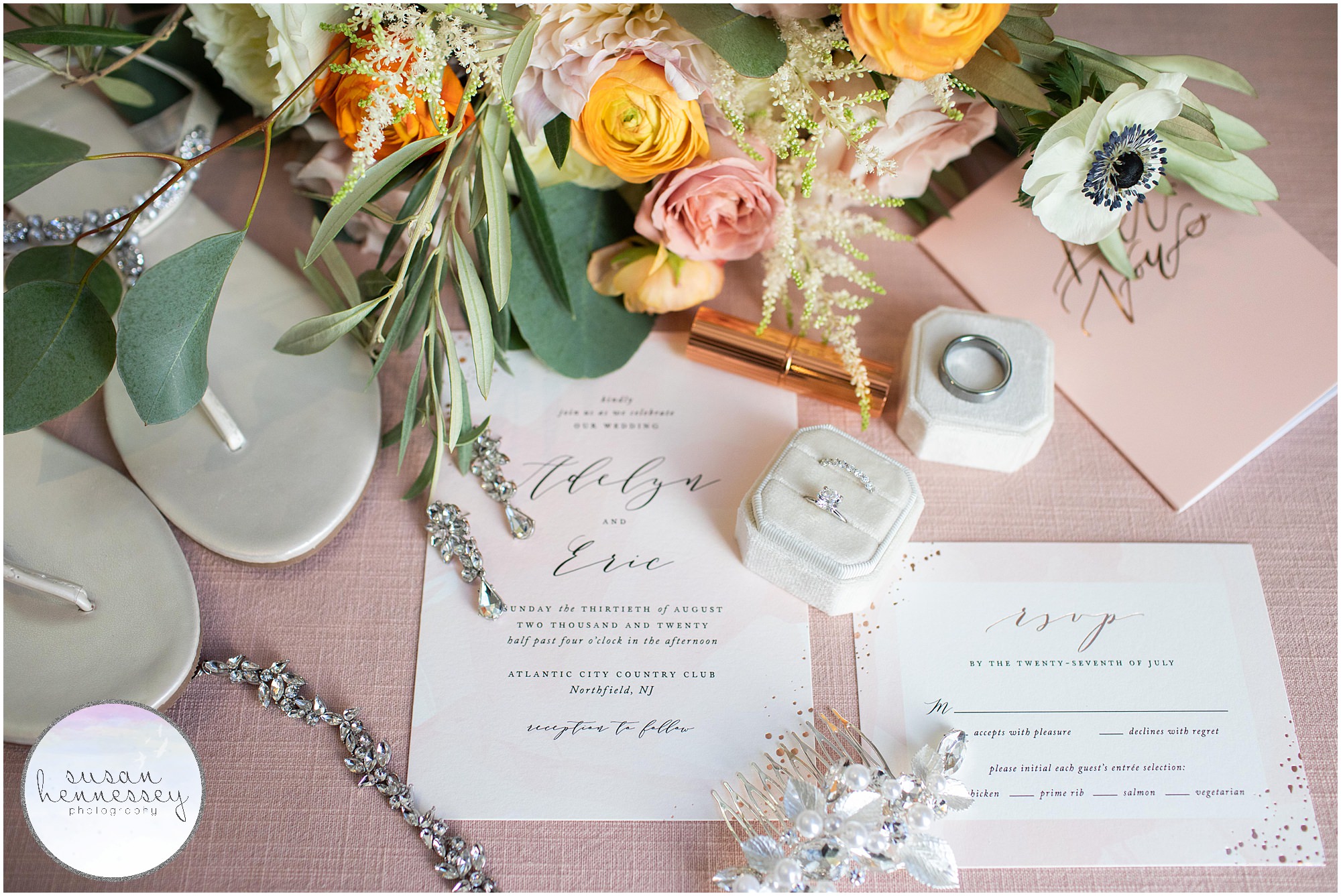 Bridal details at classic and romantic wedding