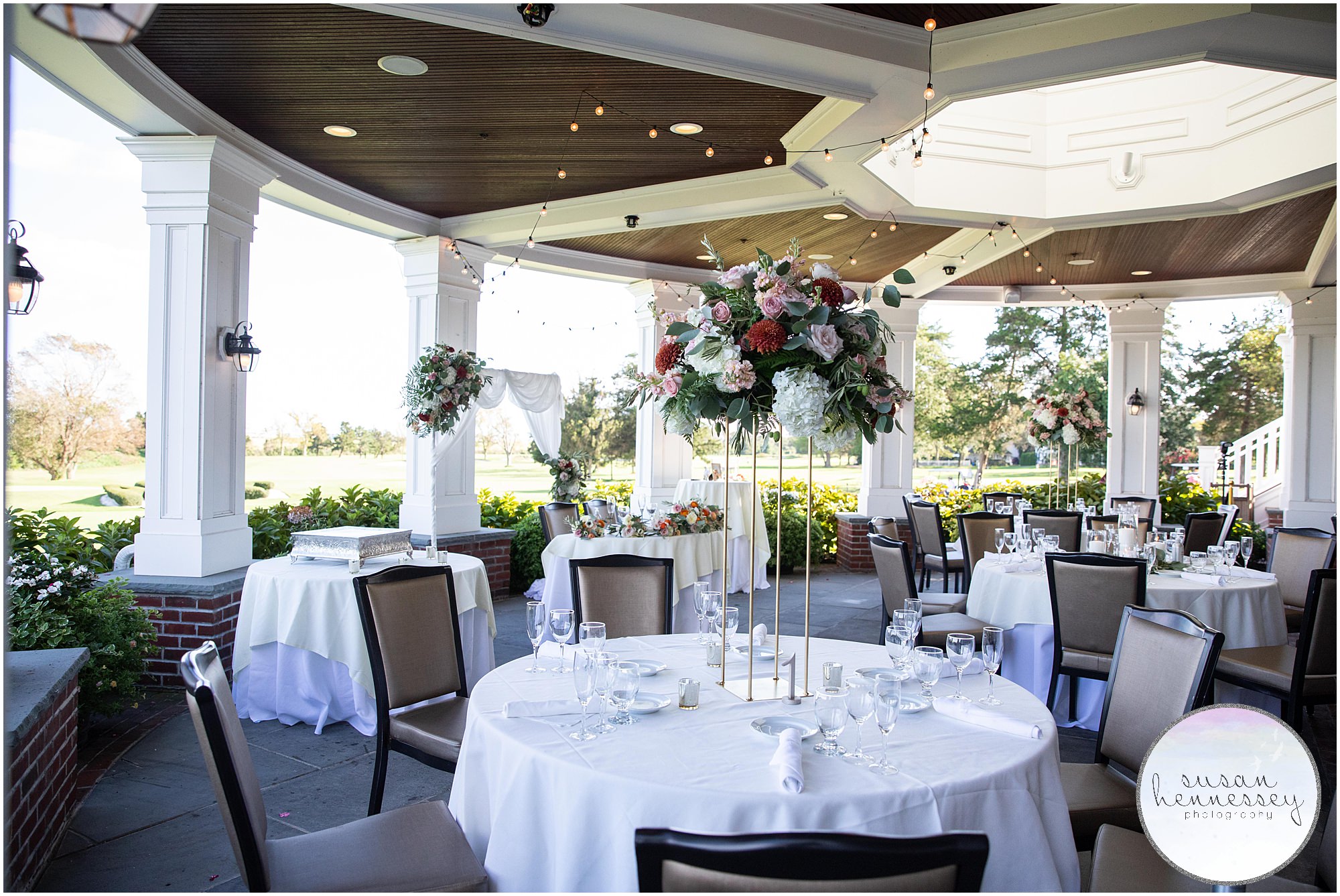 The tables and florals at Atlantic City Country Club outdoor wedding