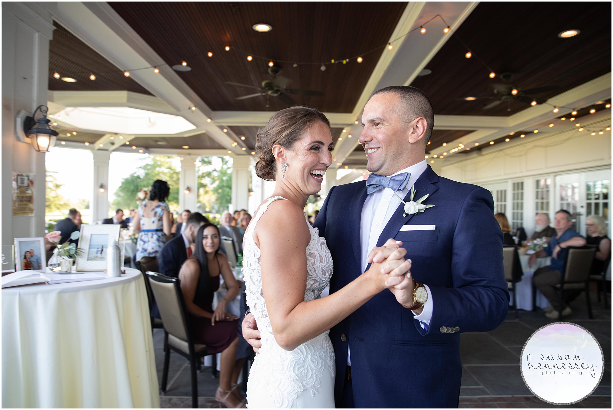 First dance for bride and groom at Atlantic City Country Club outdoor wedding