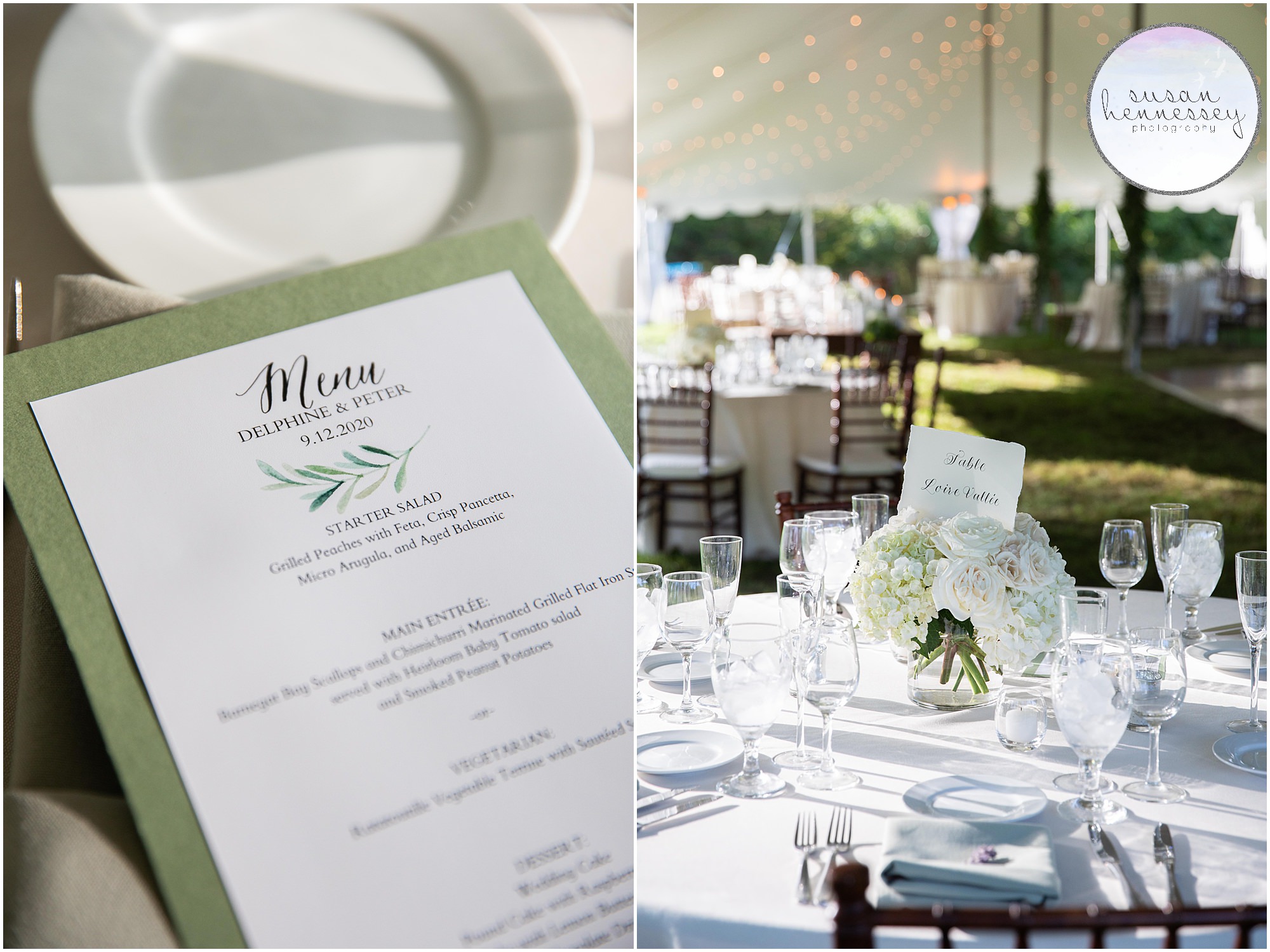 Reception details at Inn at Barley Sheaf Farm wedding