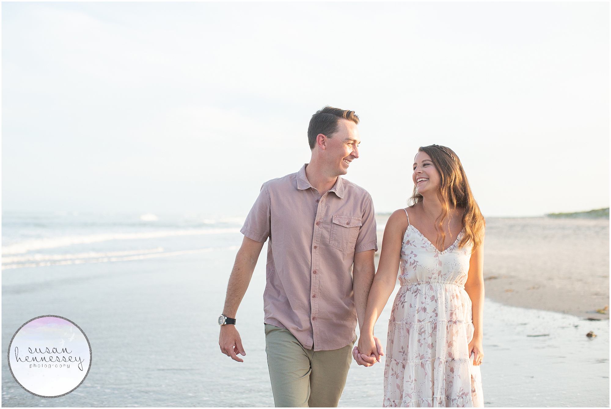 A romantic Corson's Inlet Engagement Session with a white and blush color palette