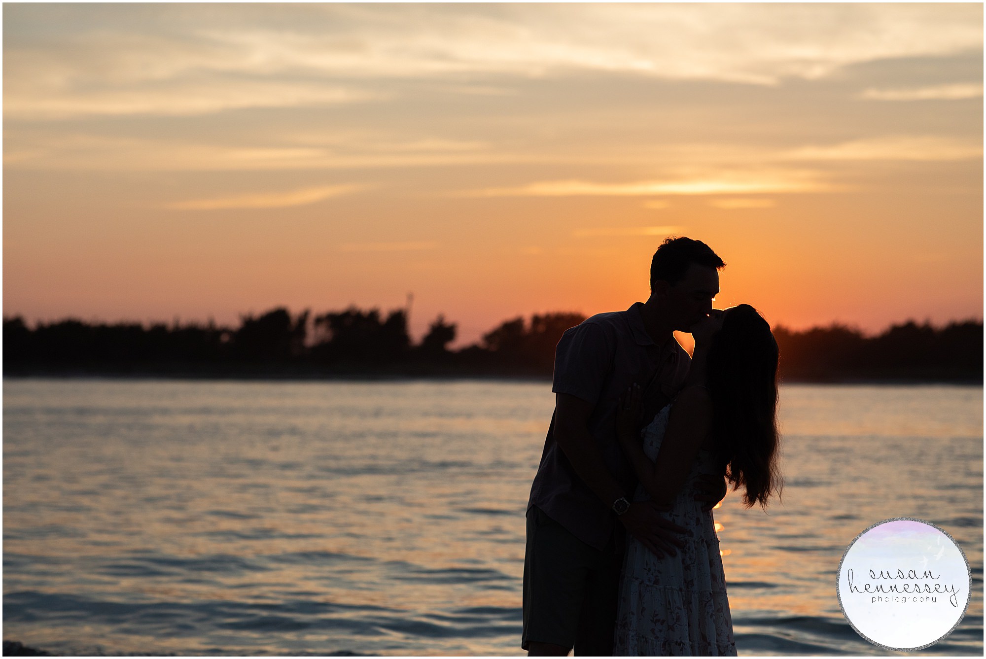 A silhouette of engaged couple at Corson's Inlet Engagement Session