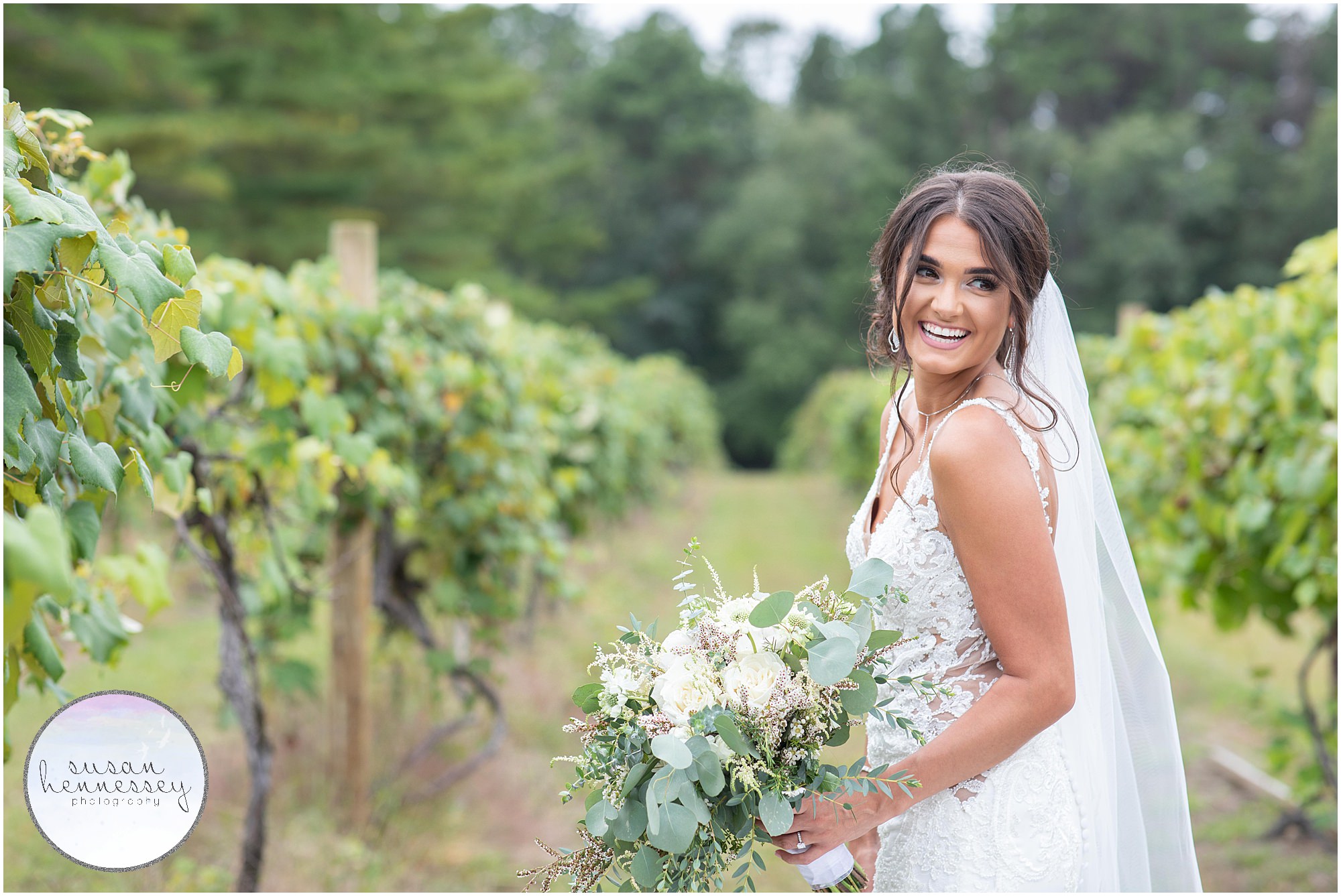 Bridal portraits in the vines at Renault Winery wedding