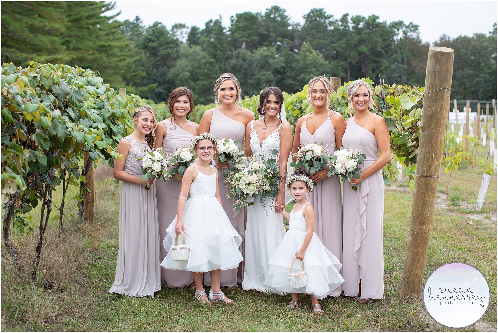 Bride, bridesmaids and flower girls at Renault Winery wedding