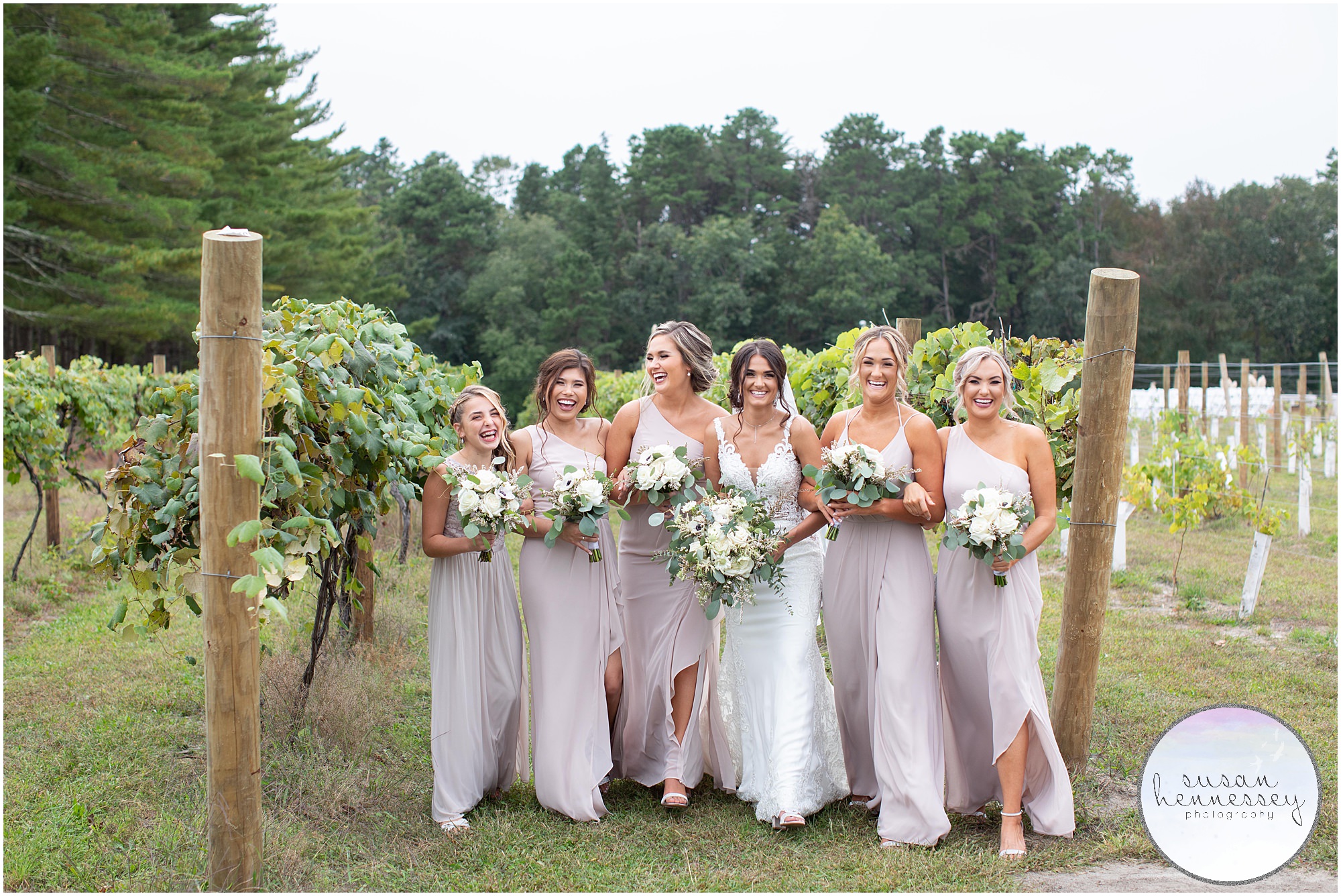Bride and bridesmaids at South Jersey vineyard wedding