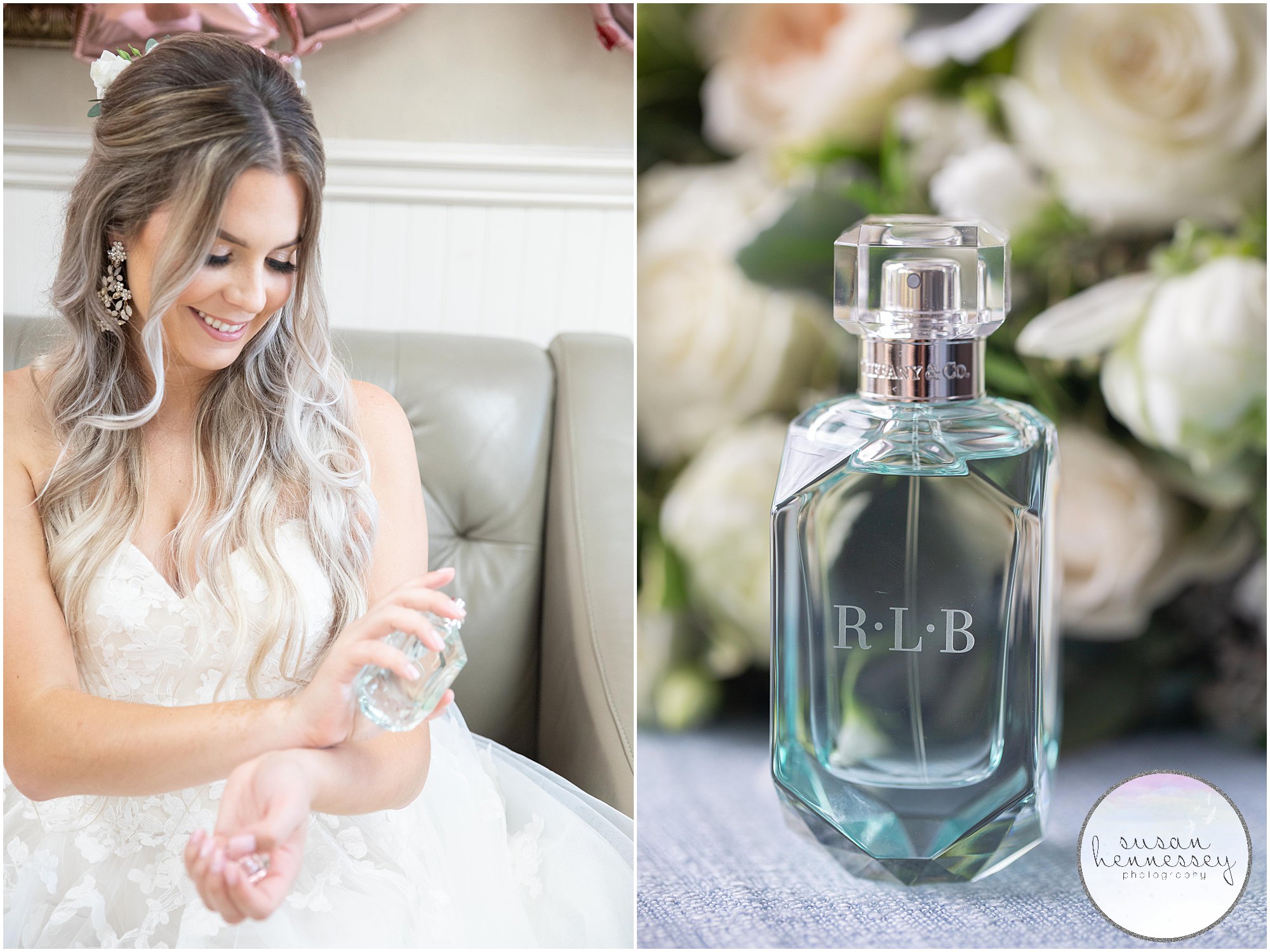Bride and her custom Tiffany perfume.