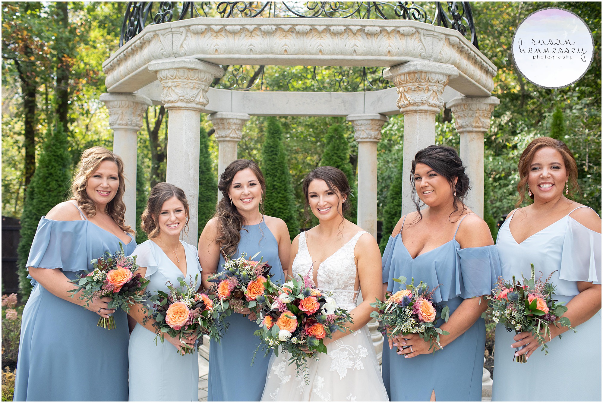 Bride and bridesmaids at Fall wedding at The Hamilton Manor